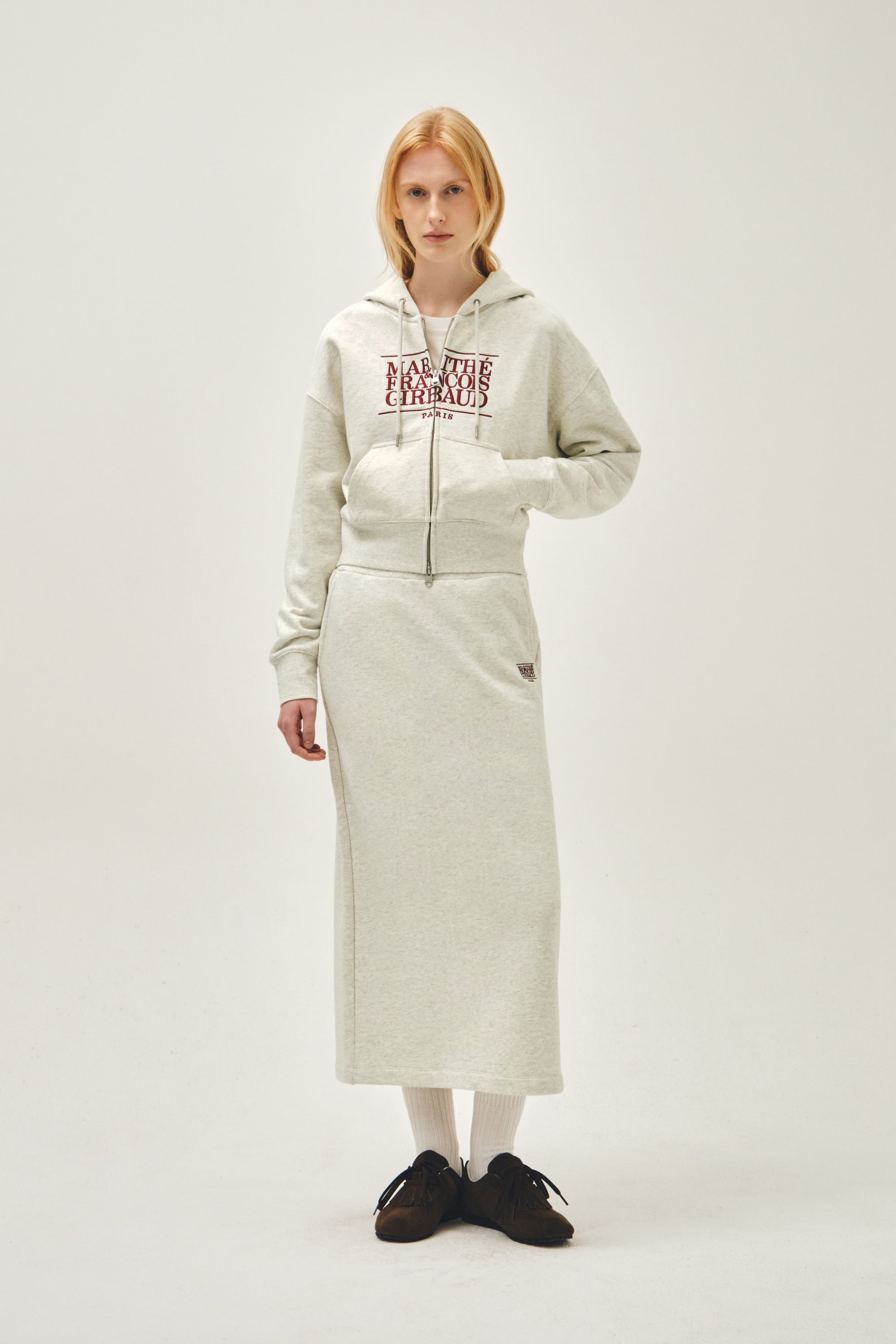 W Classic Logo Crop Hoodie Zipup Oatmeal