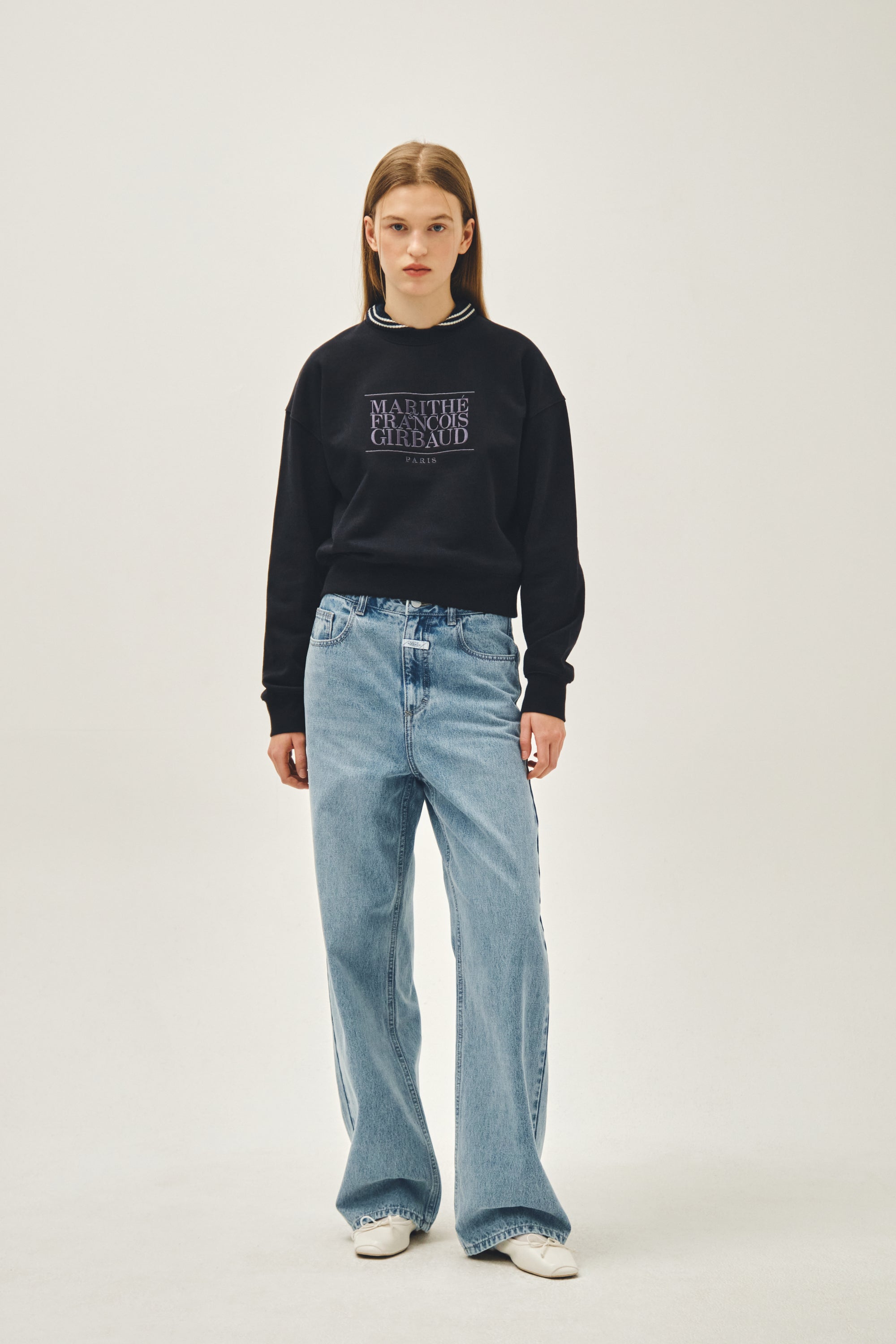 W Classic Logo Crop Sweatshirt Navy