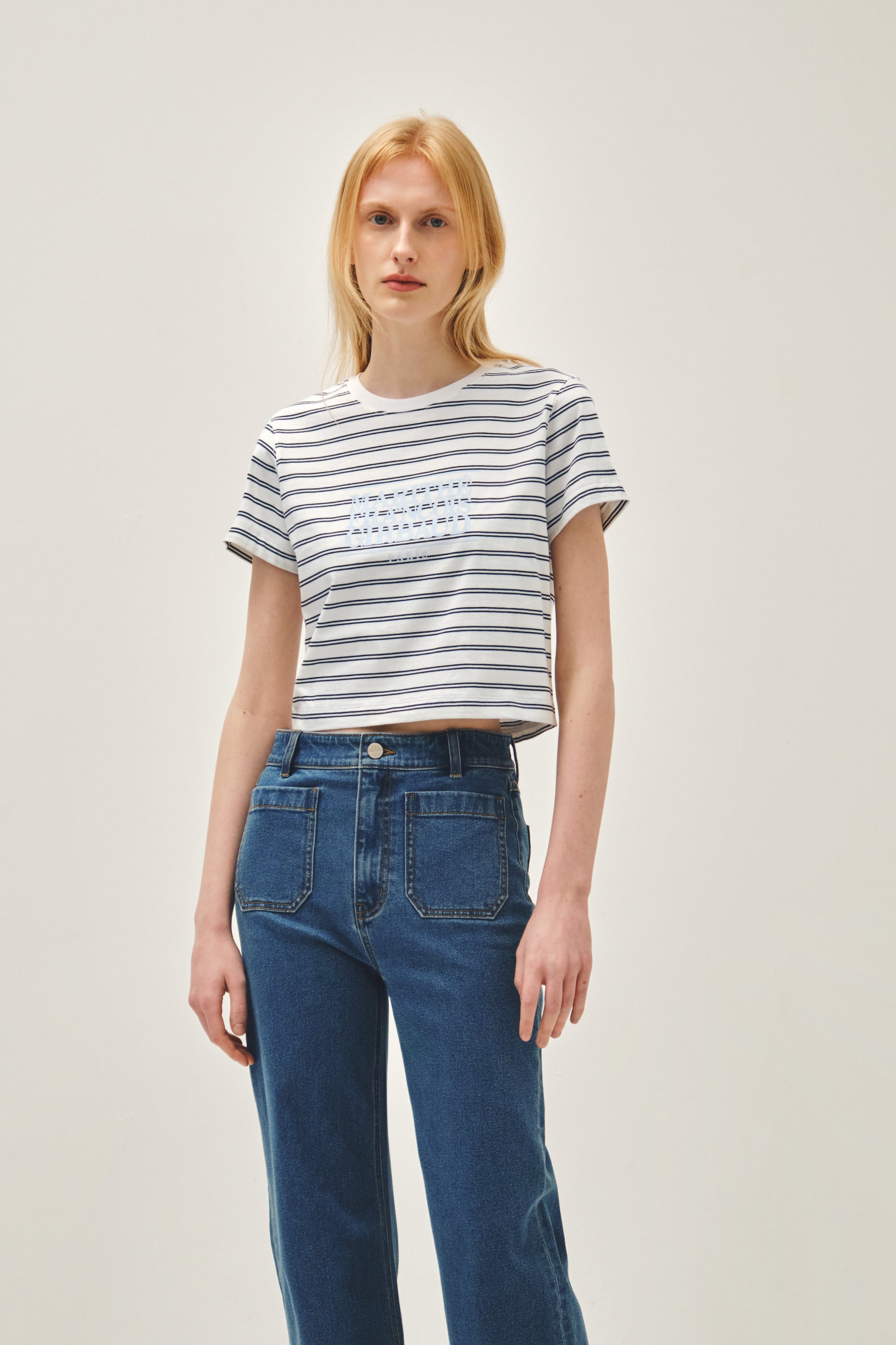 W Classic Logo Crop Tee Dark Navy