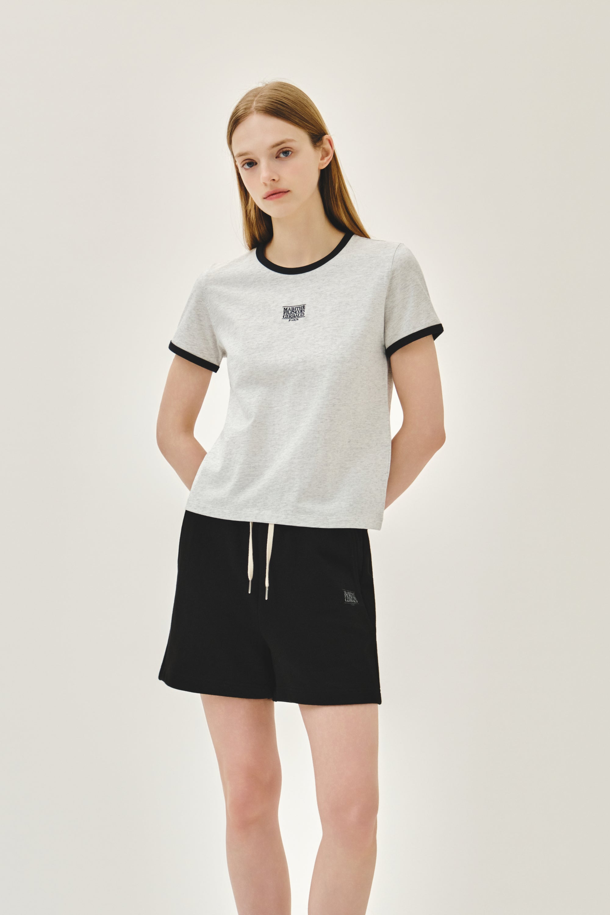 W Classic Logo Ringer Tee Light Heather Gray