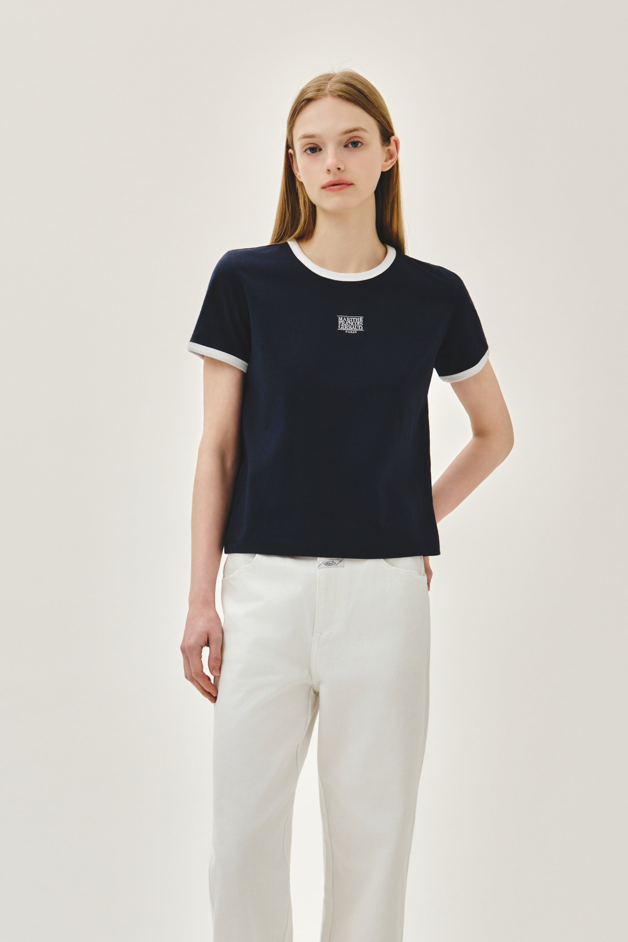 W Classic Logo Ringer Tee Navy