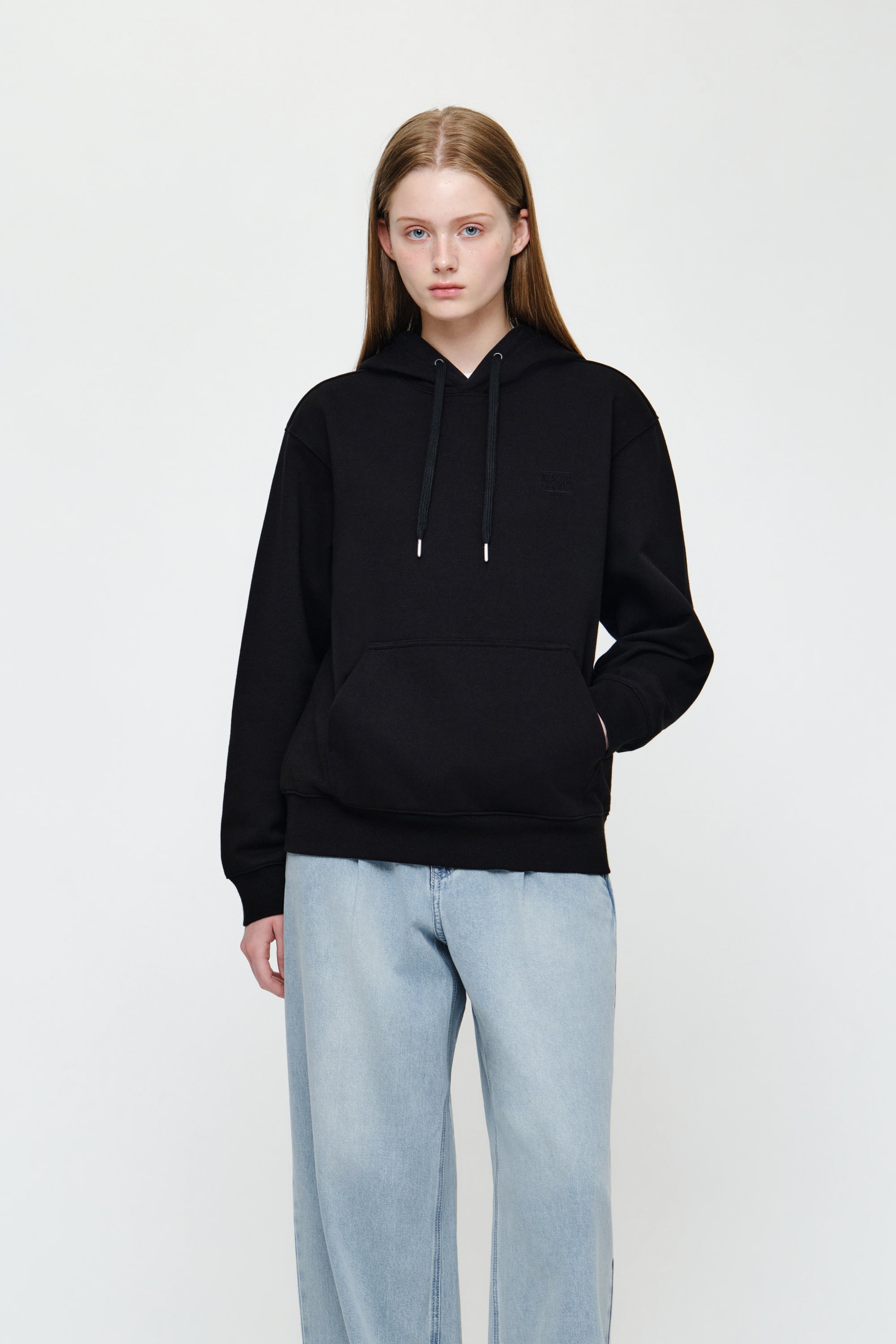 Small Classic Logo Embroidery Hoodie Black