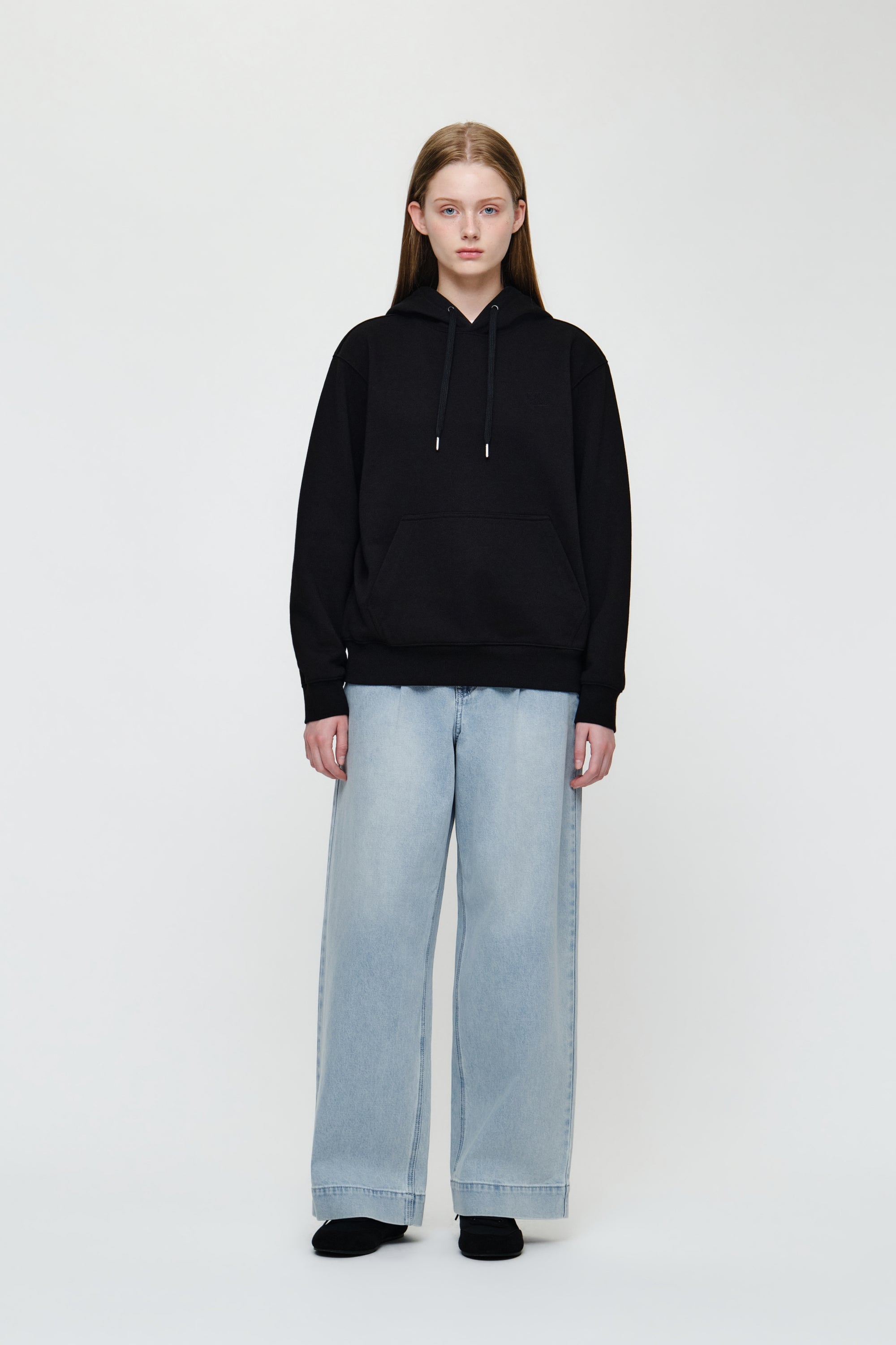 Small Classic Logo Embroidery Hoodie Black