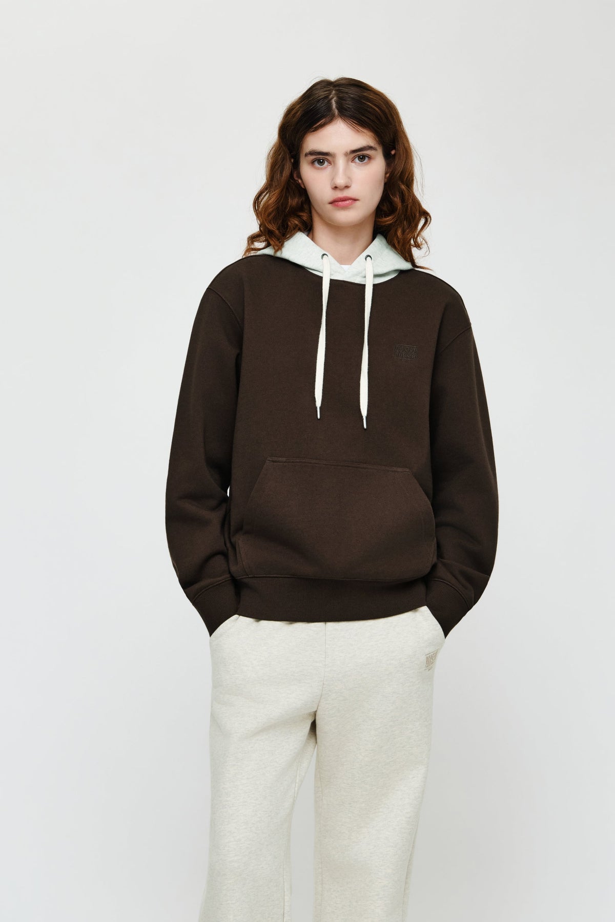 Small Classic Logo Embroidery Hoodie Brown
