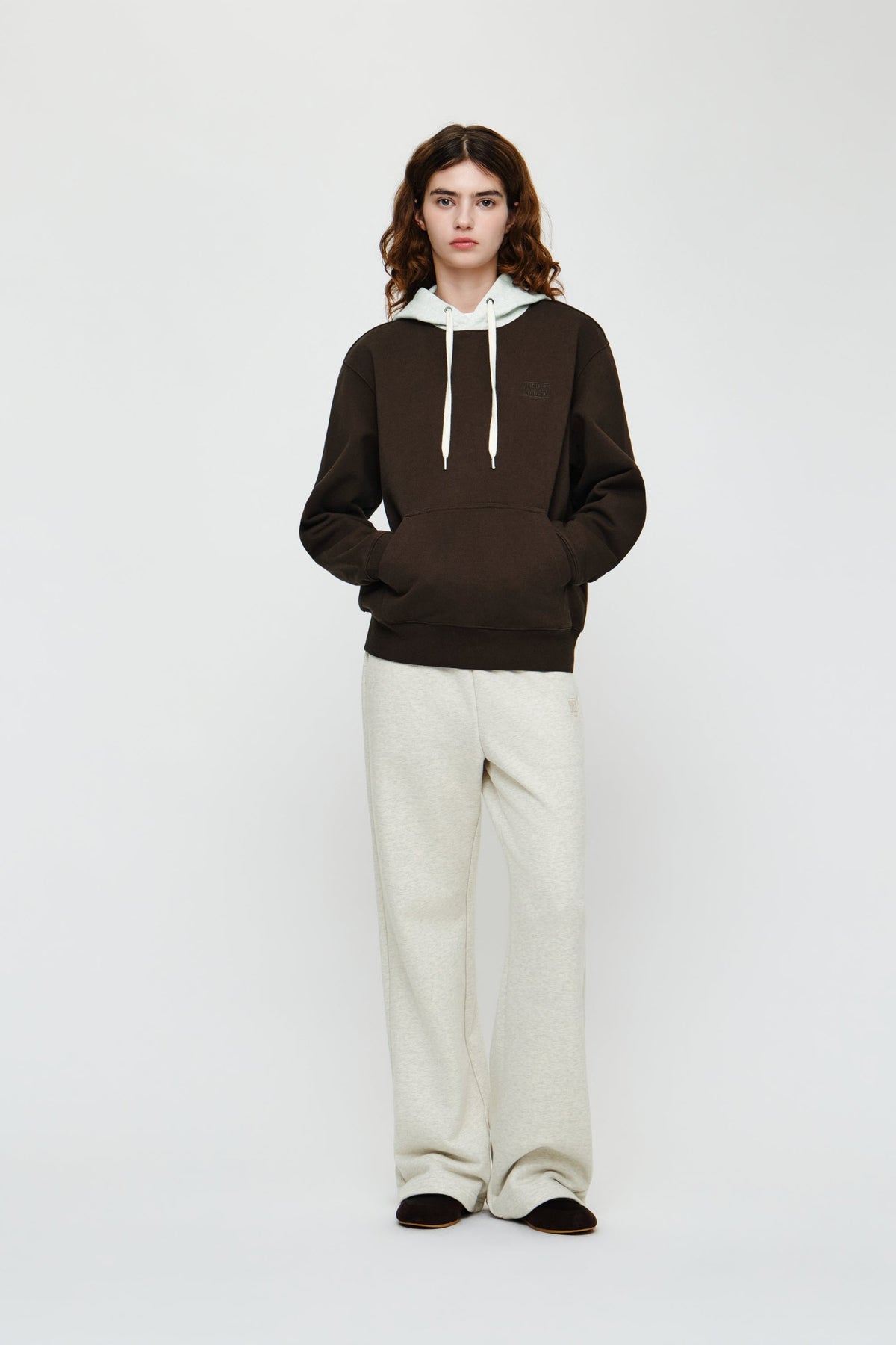 Small Classic Logo Embroidery Hoodie Brown