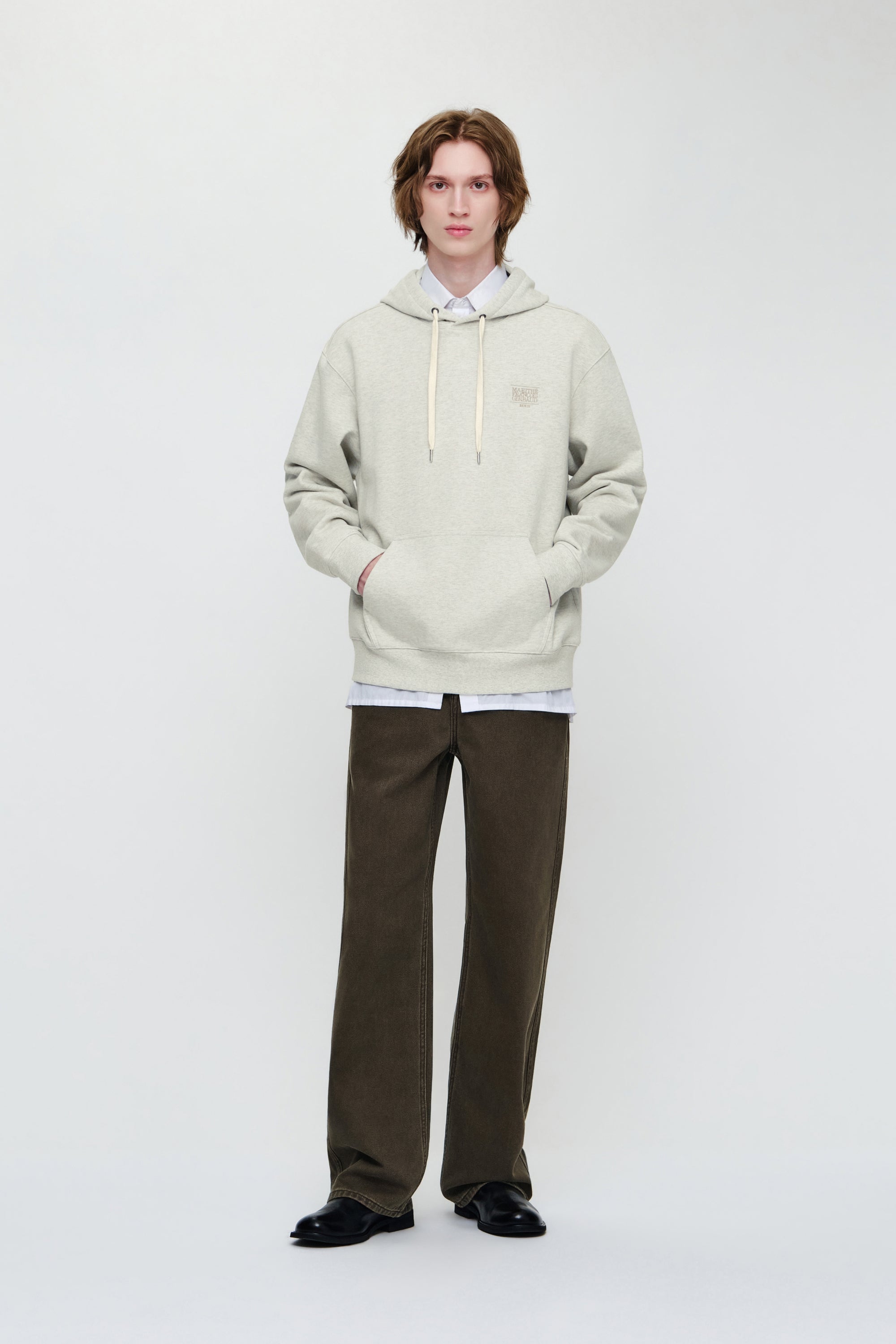 Small Classic Logo Embroidery Hoodie Oatmeal