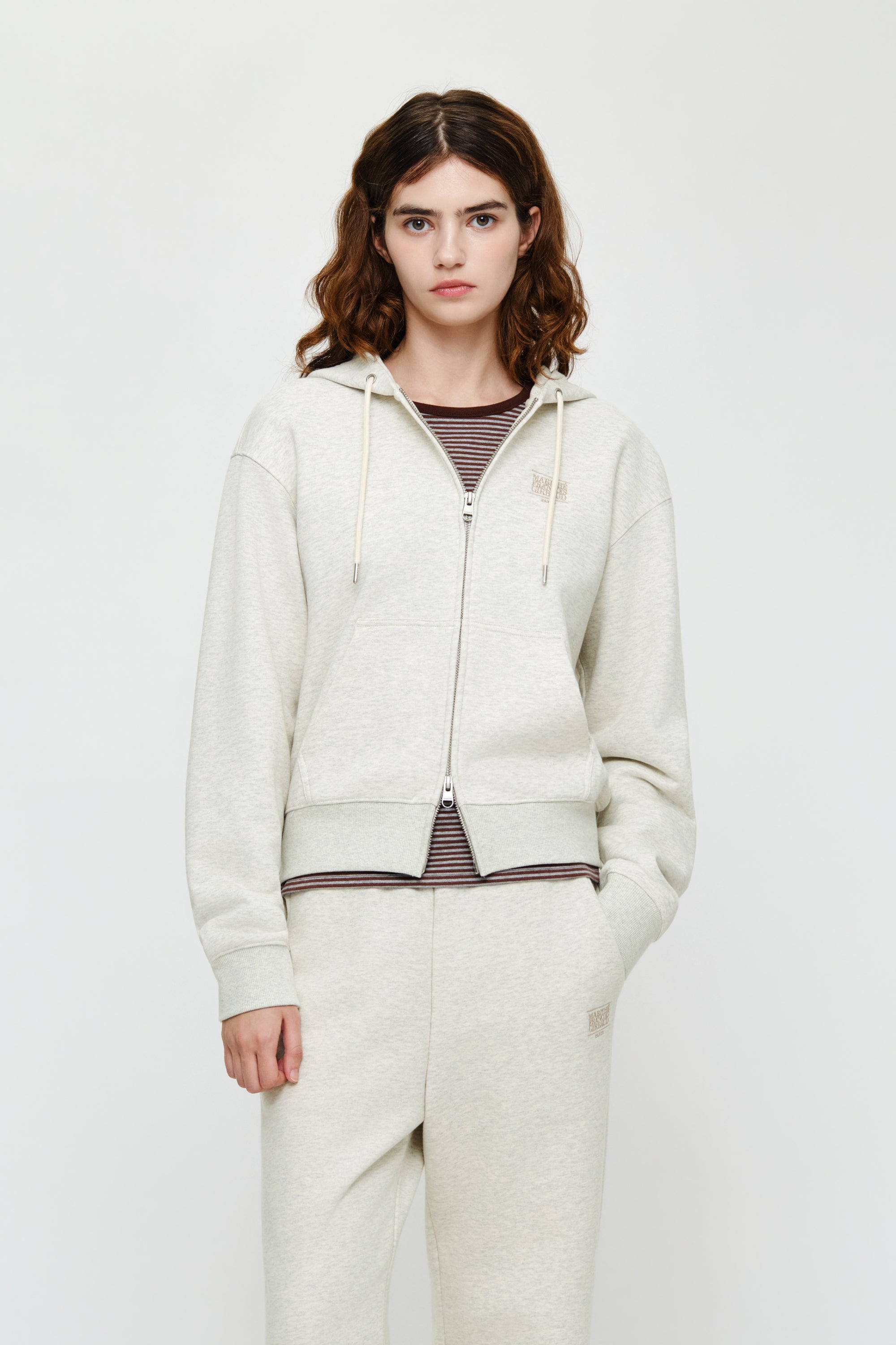 W Small Classic Logo Hoodie Zipup Oatmeal