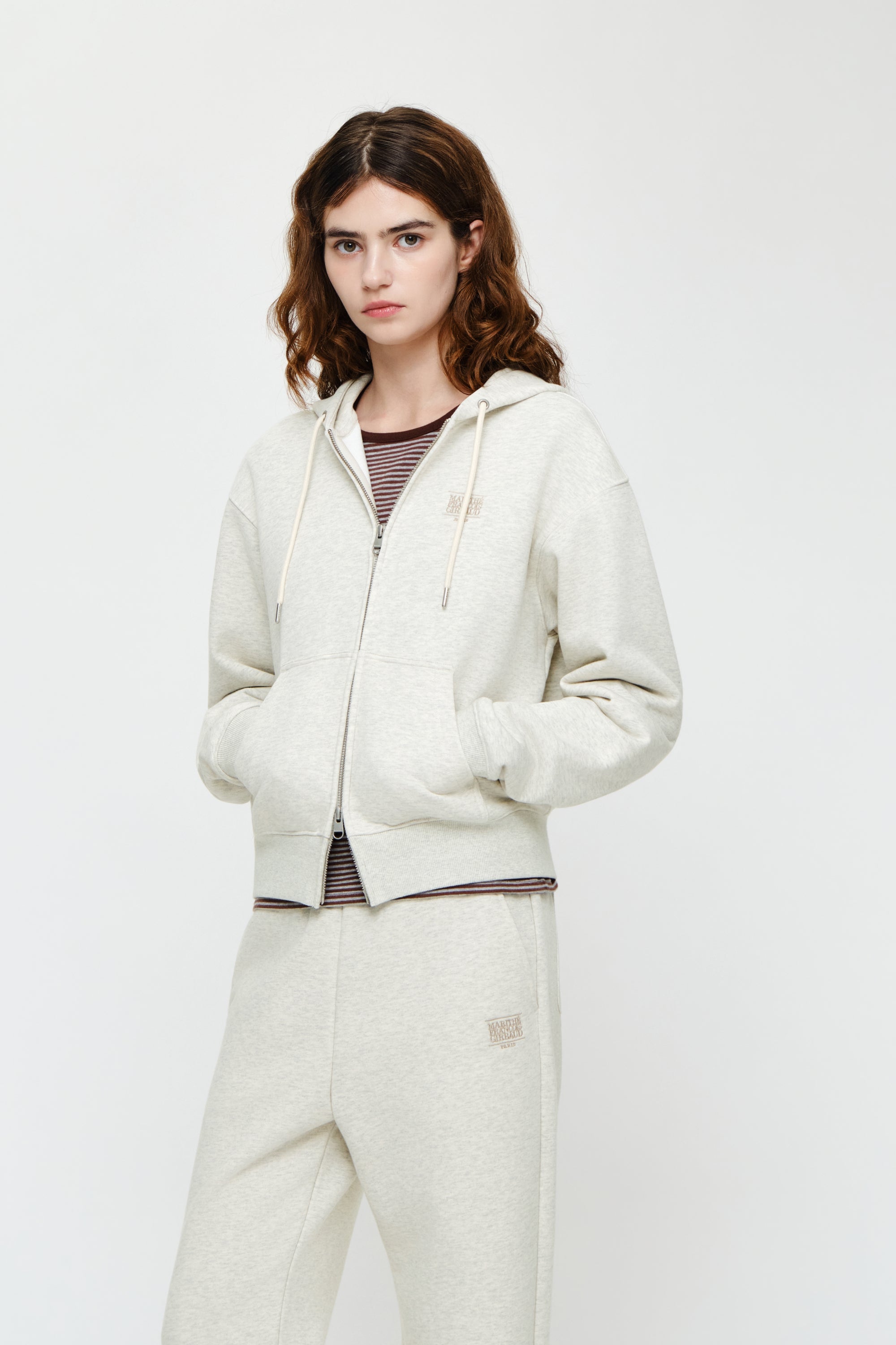 W Small Classic Logo Hoodie Zipup Oatmeal