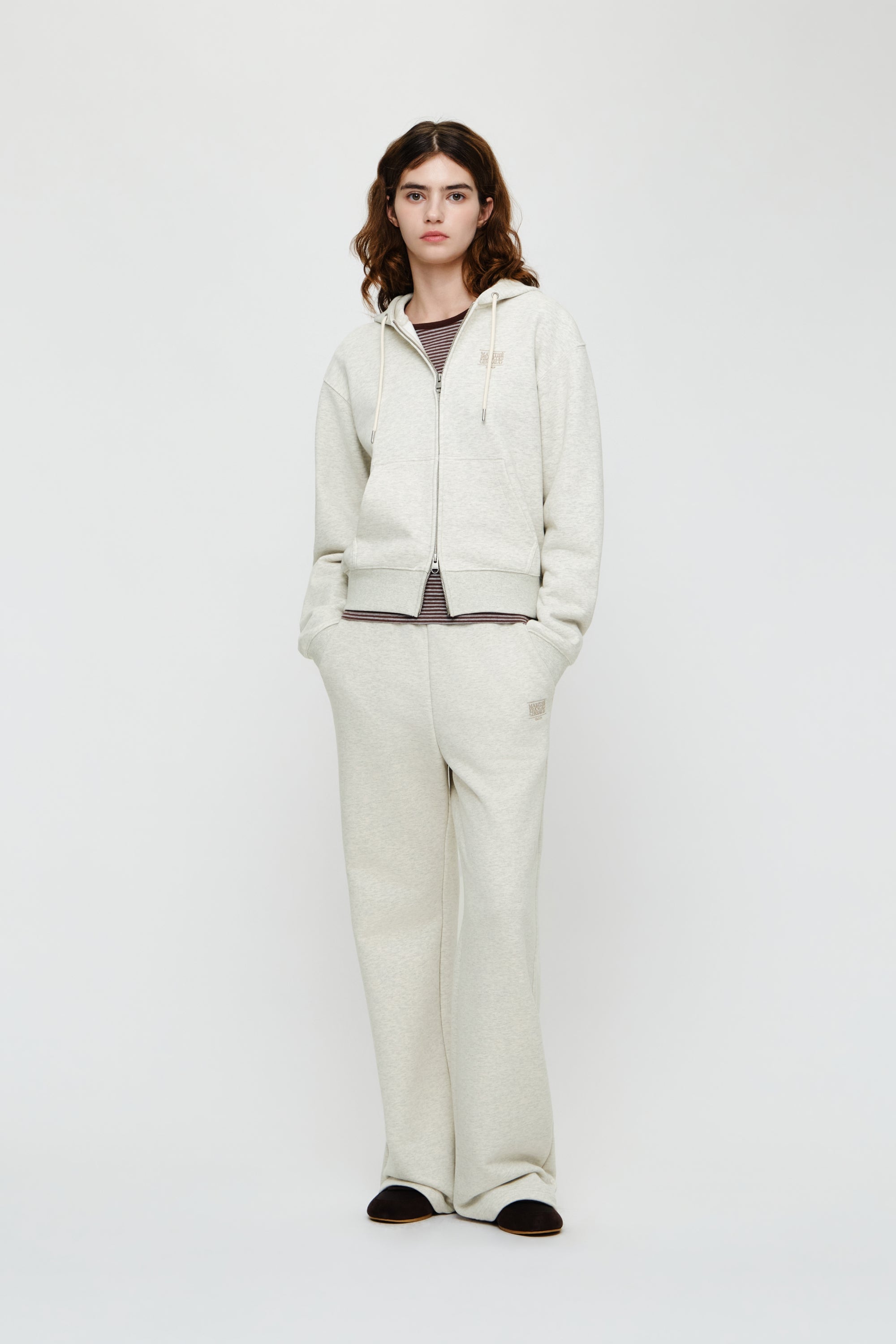 W Small Classic Logo Hoodie Zipup Oatmeal