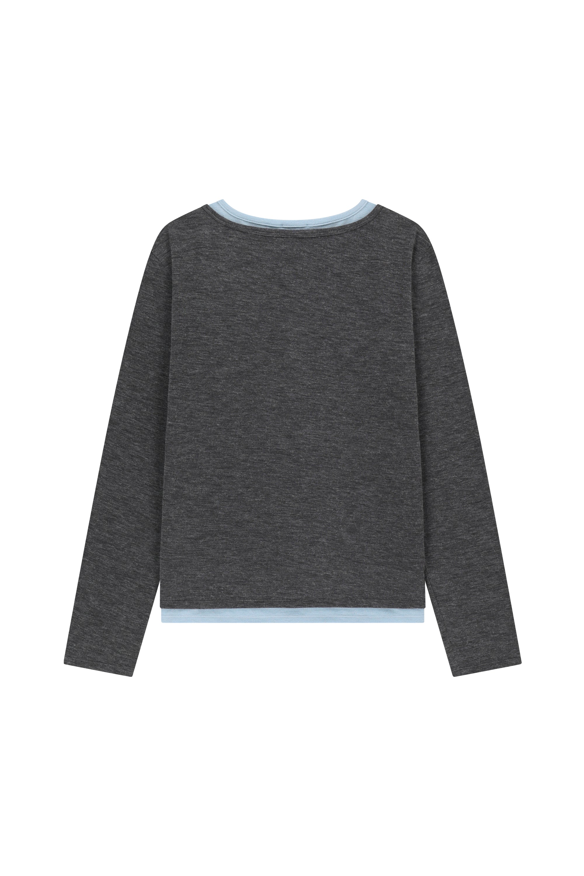 W Henley Neck Layered Long Sleeve Tee Charcoal