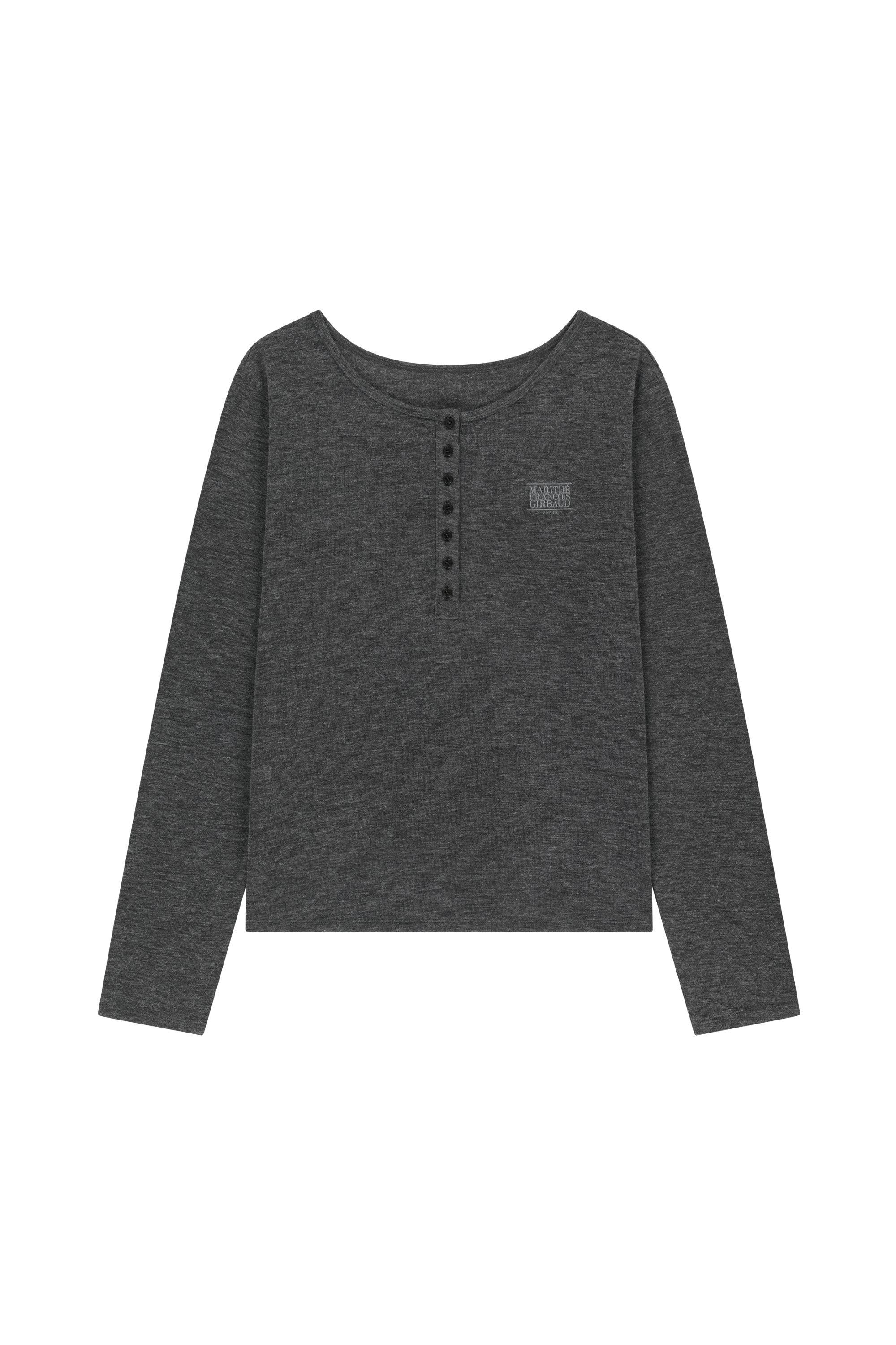 W Henley Neck Layered Long Sleeve Tee Charcoal