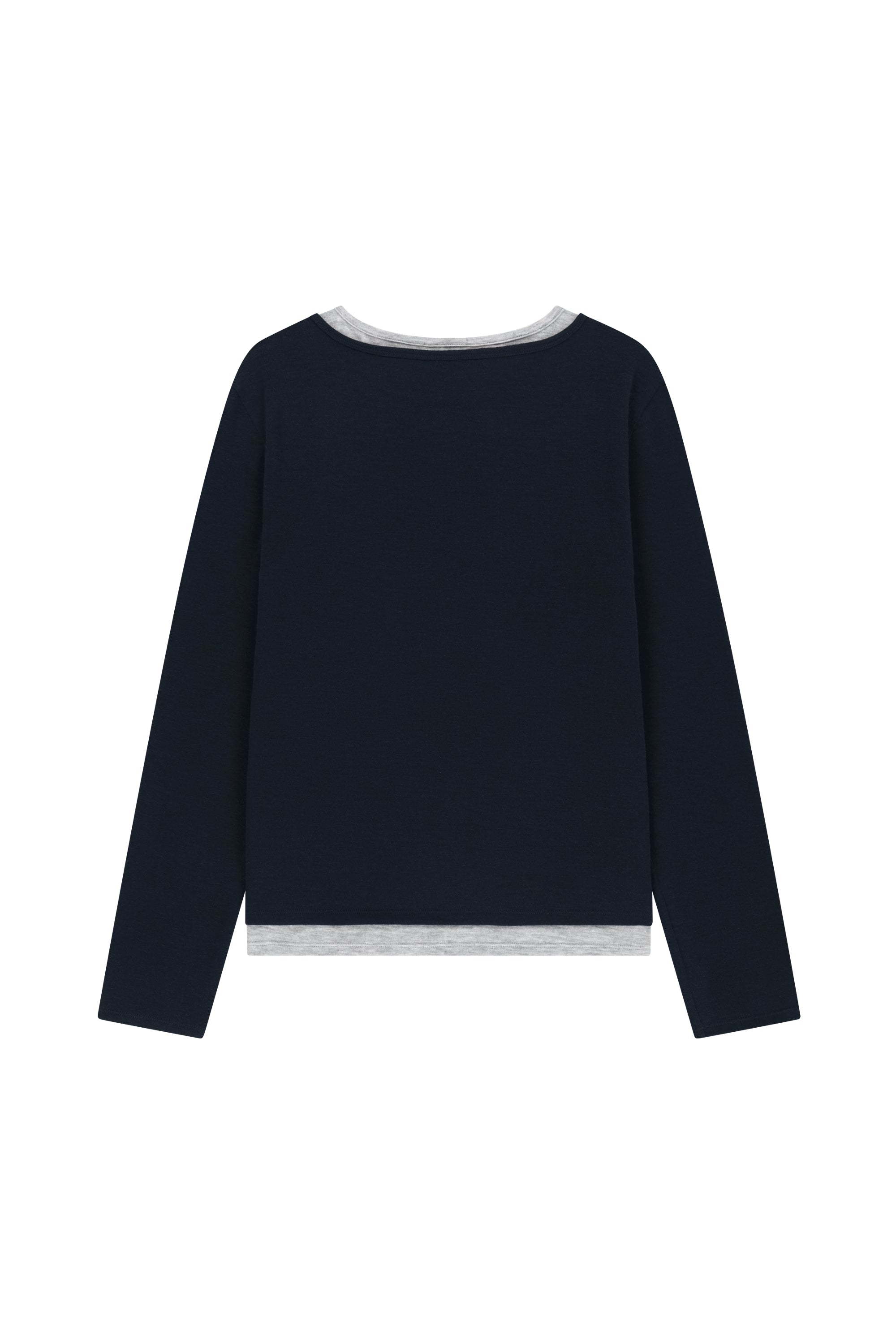 W Henley Neck Layered Long Sleeve Tee Navy