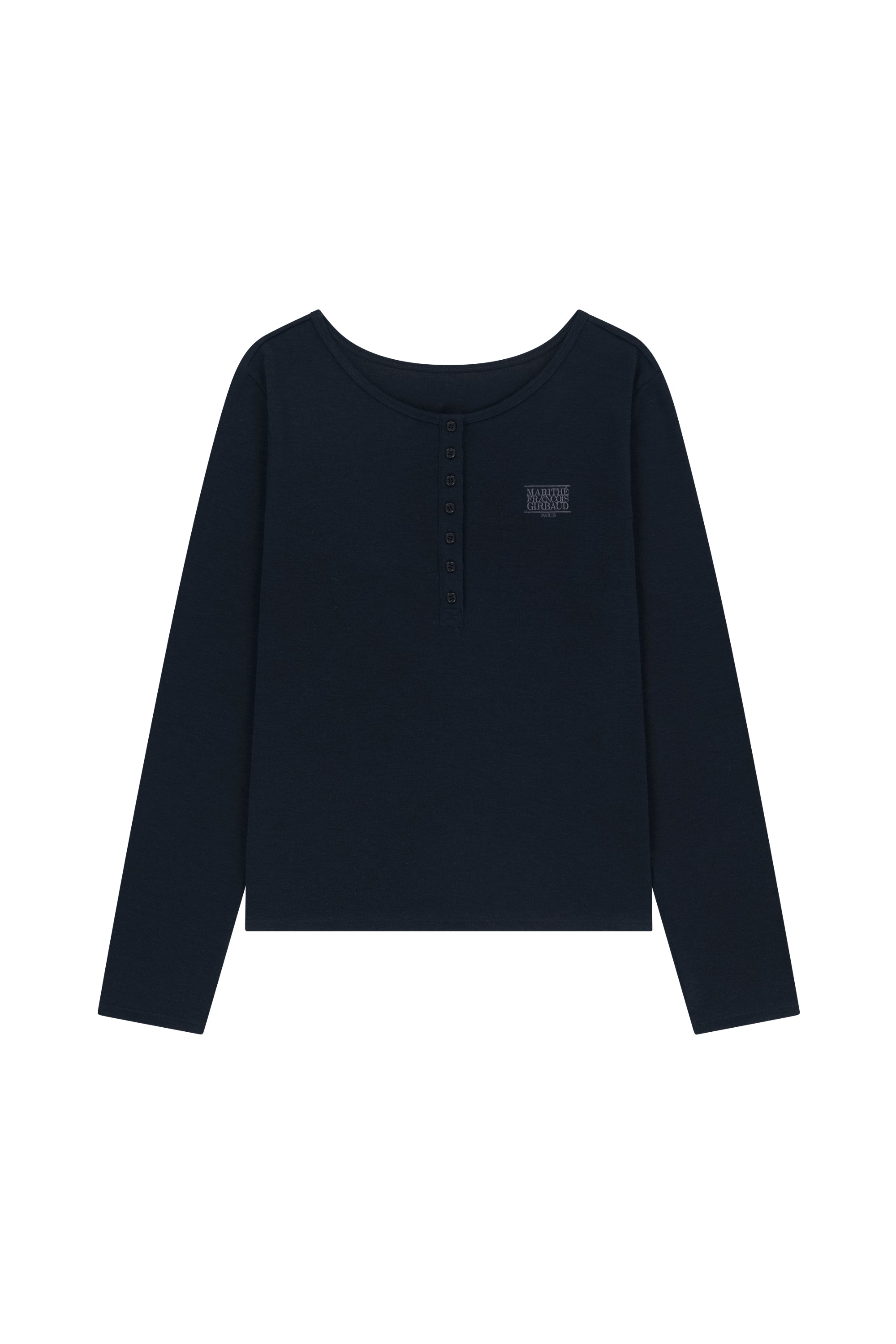 W Henley Neck Layered Long Sleeve Tee Navy