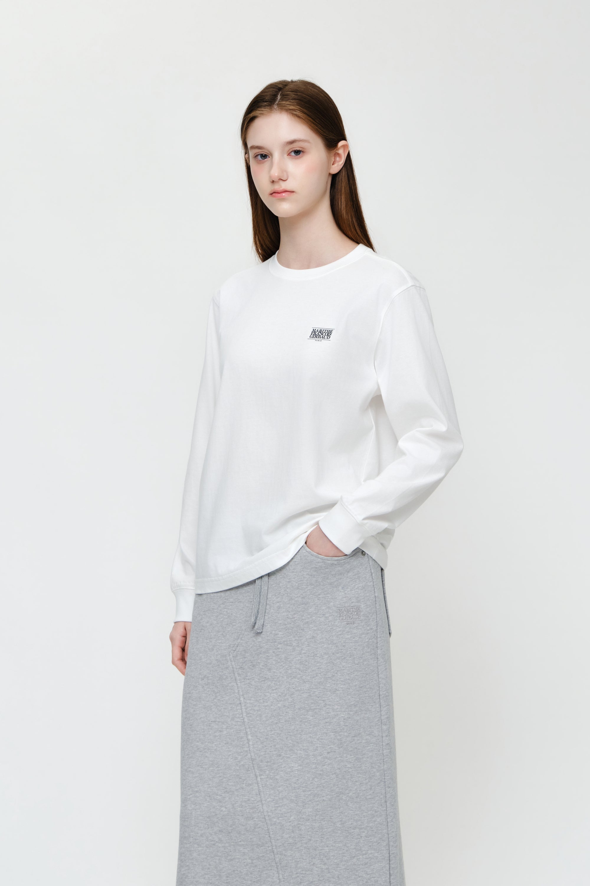 Small Classic Logo Long Sleeve Tee White