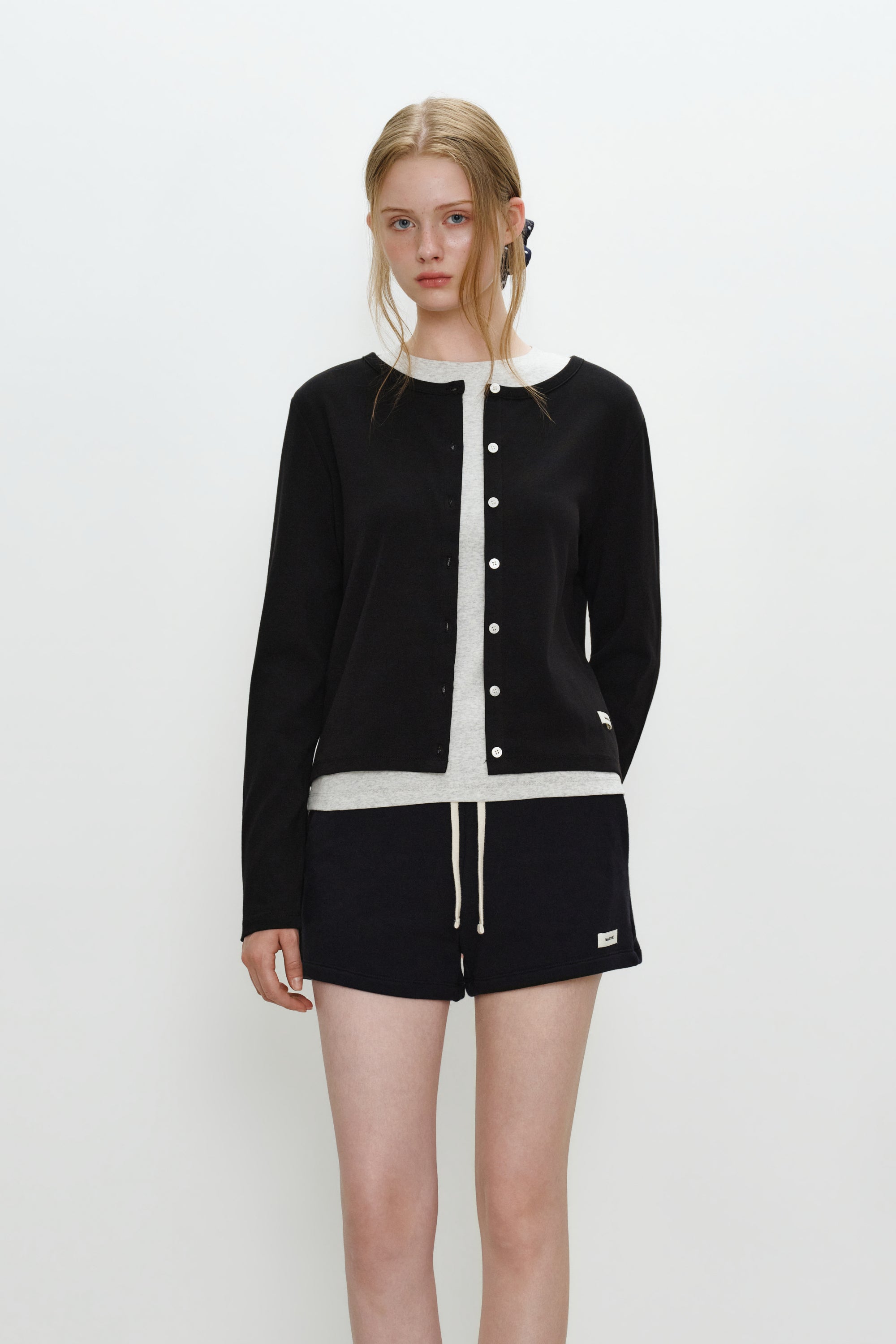 W Basic Cotton Cardigan Black