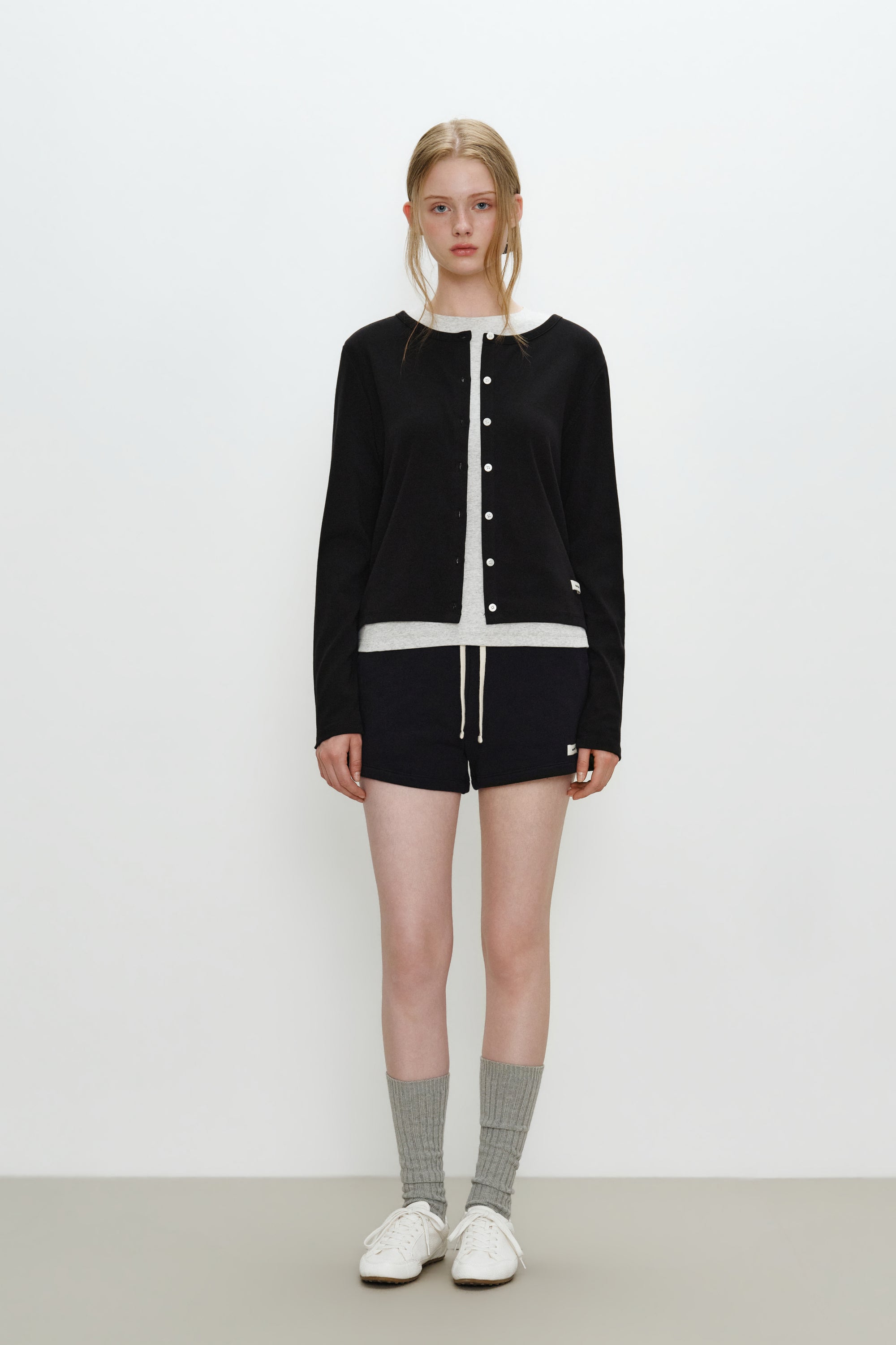 W Basic Cotton Cardigan Black