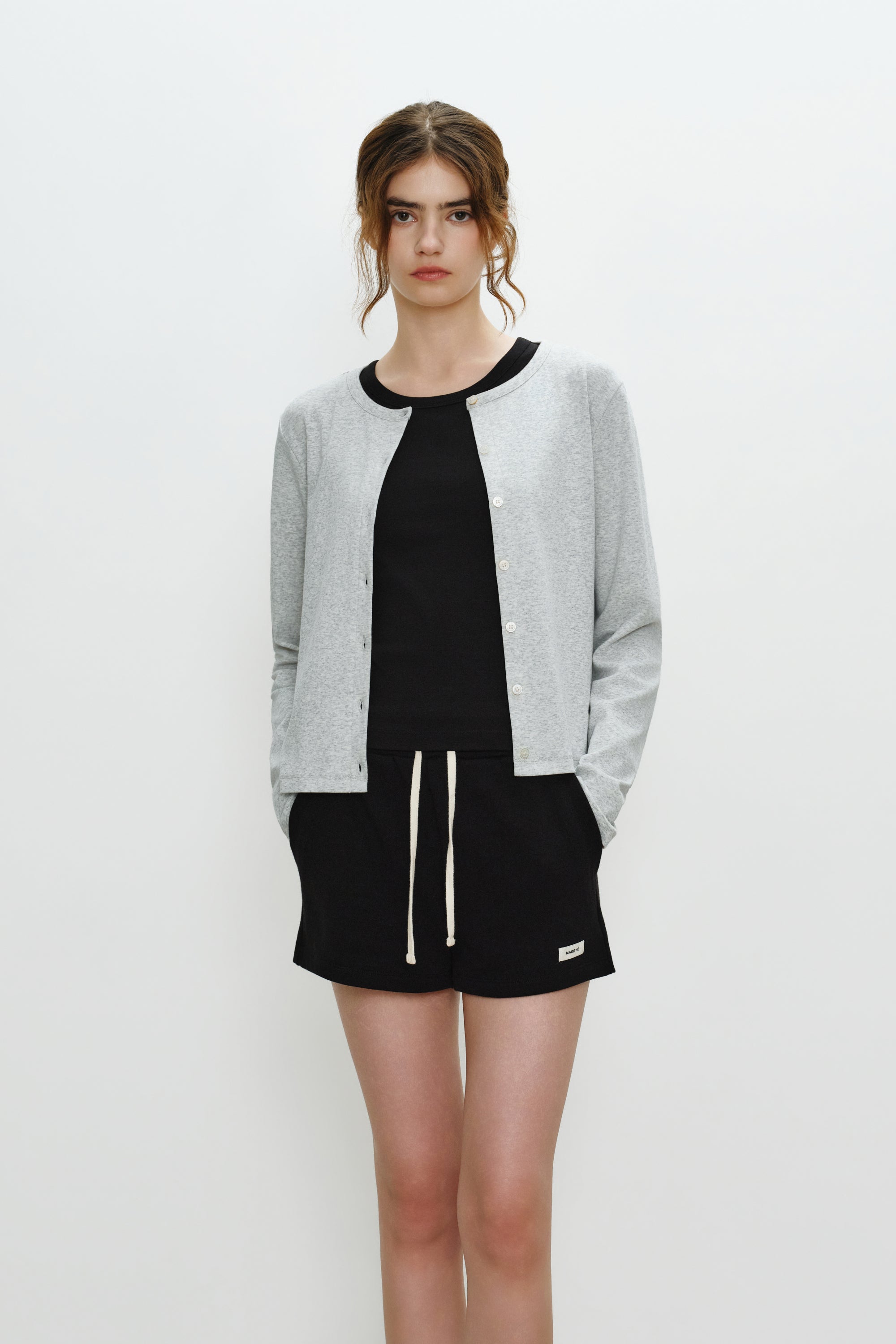 W Basic Cotton Cardigan Light Heather Gray