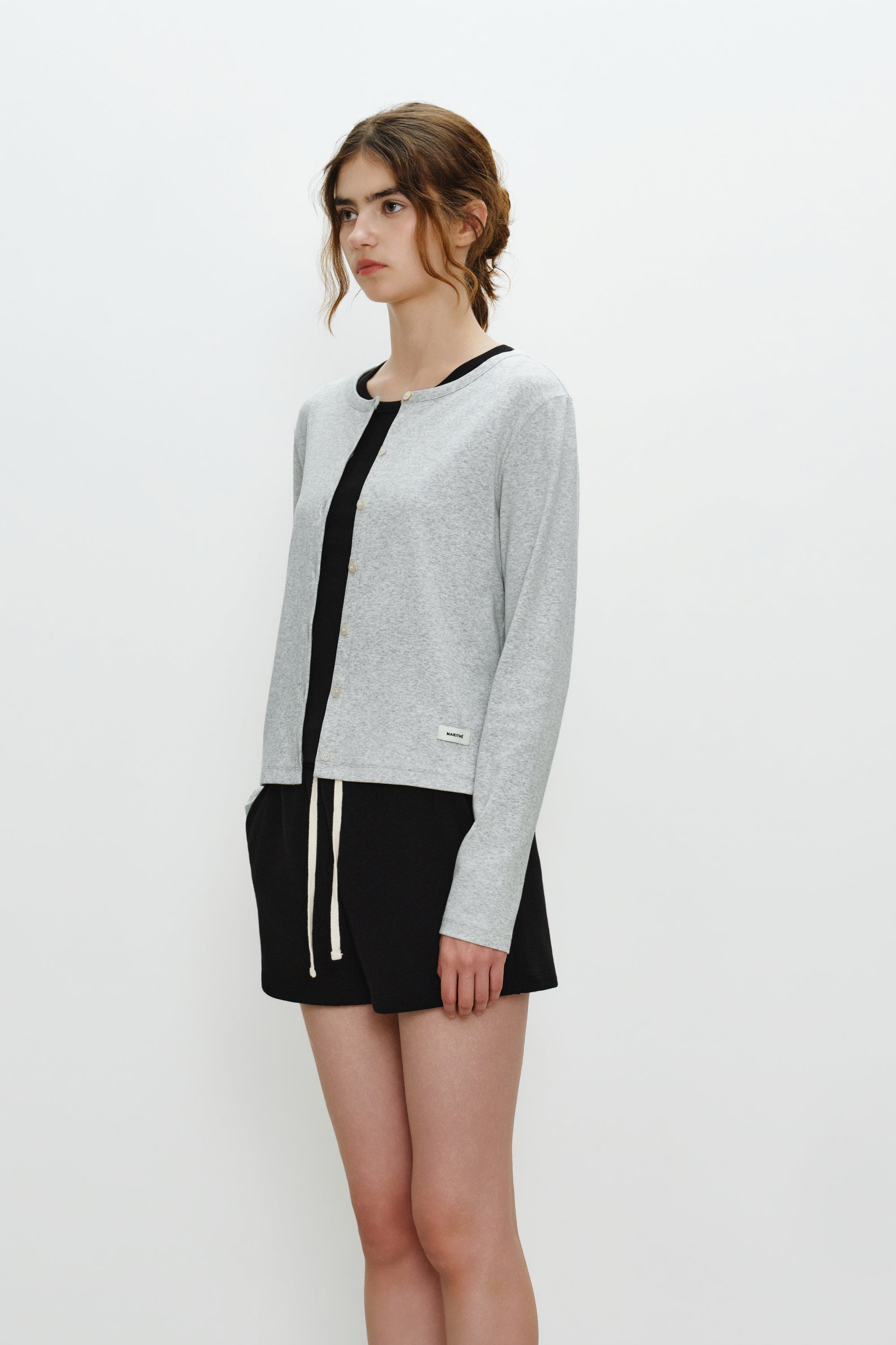 W Basic Cotton Cardigan Light Heather Gray