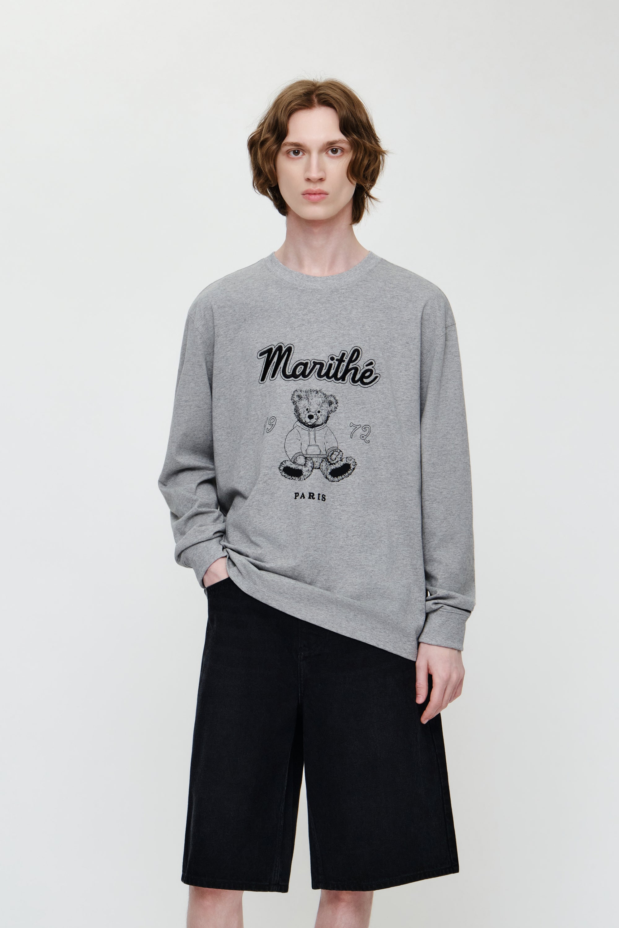 Doodle Bear Long Sleeve Tee Heather Gray