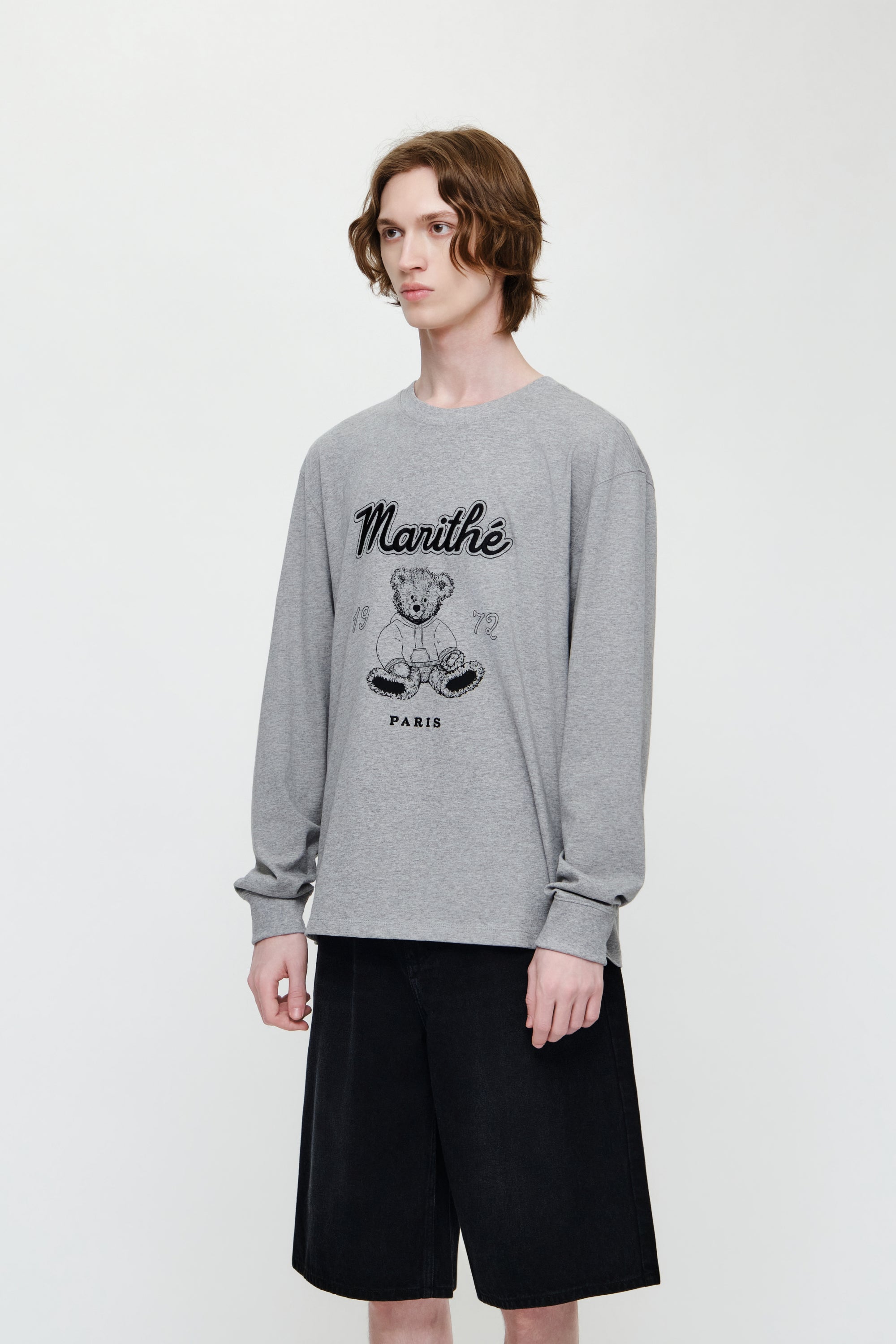 Doodle Bear Long Sleeve Tee Heather Gray