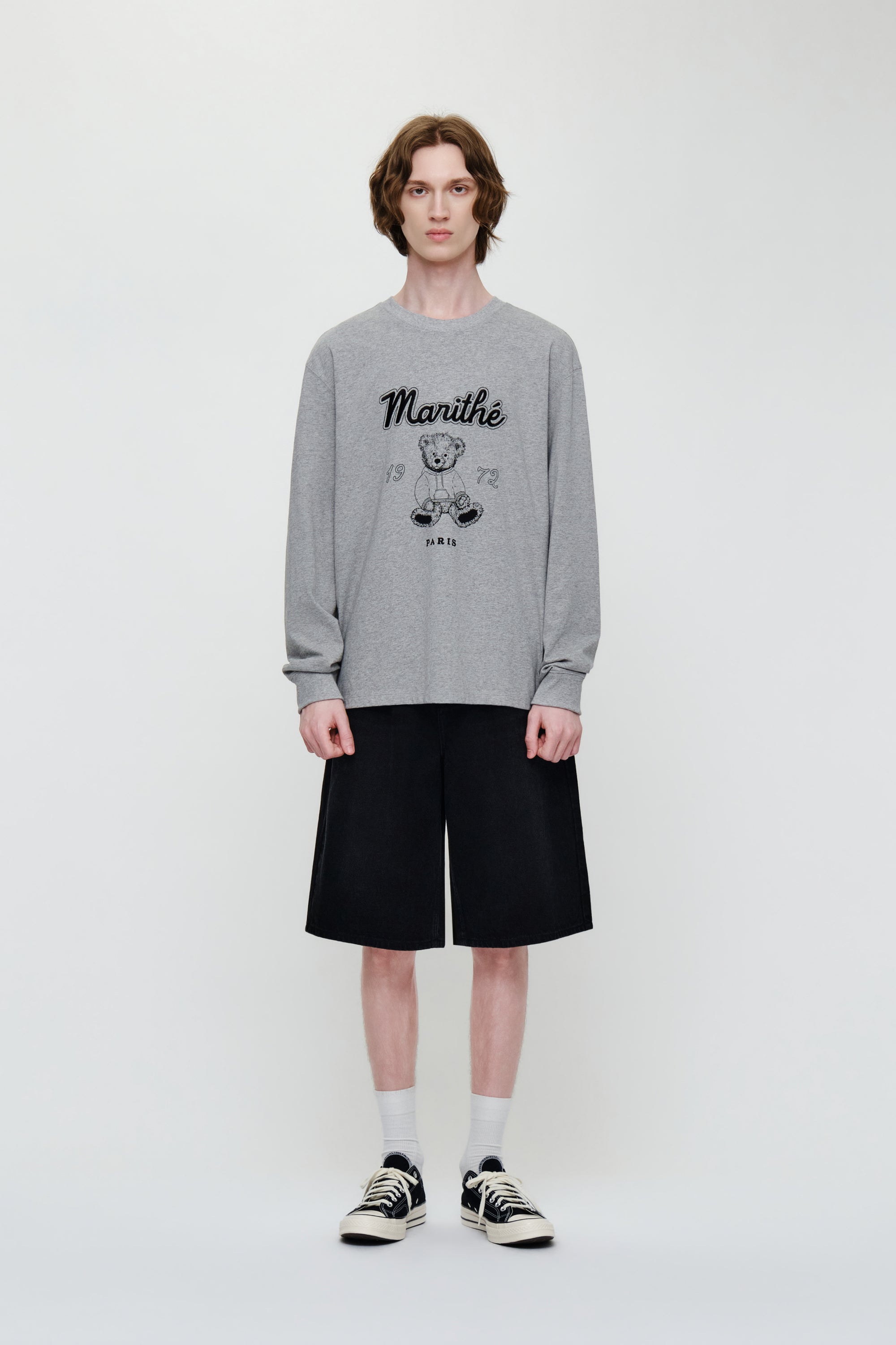 Doodle Bear Long Sleeve Tee Heather Gray