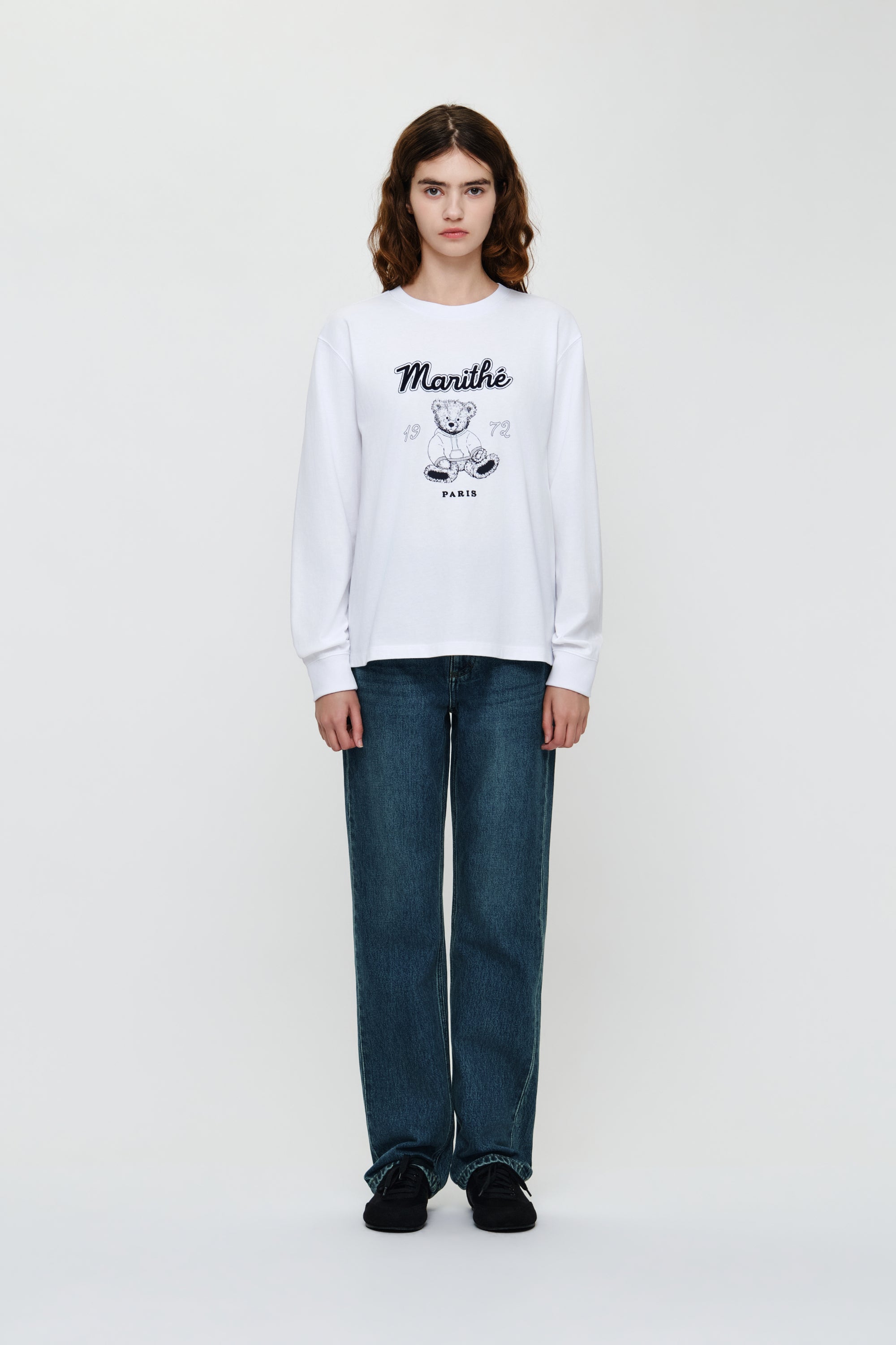 Doodle Bear Long Sleeve Tee White