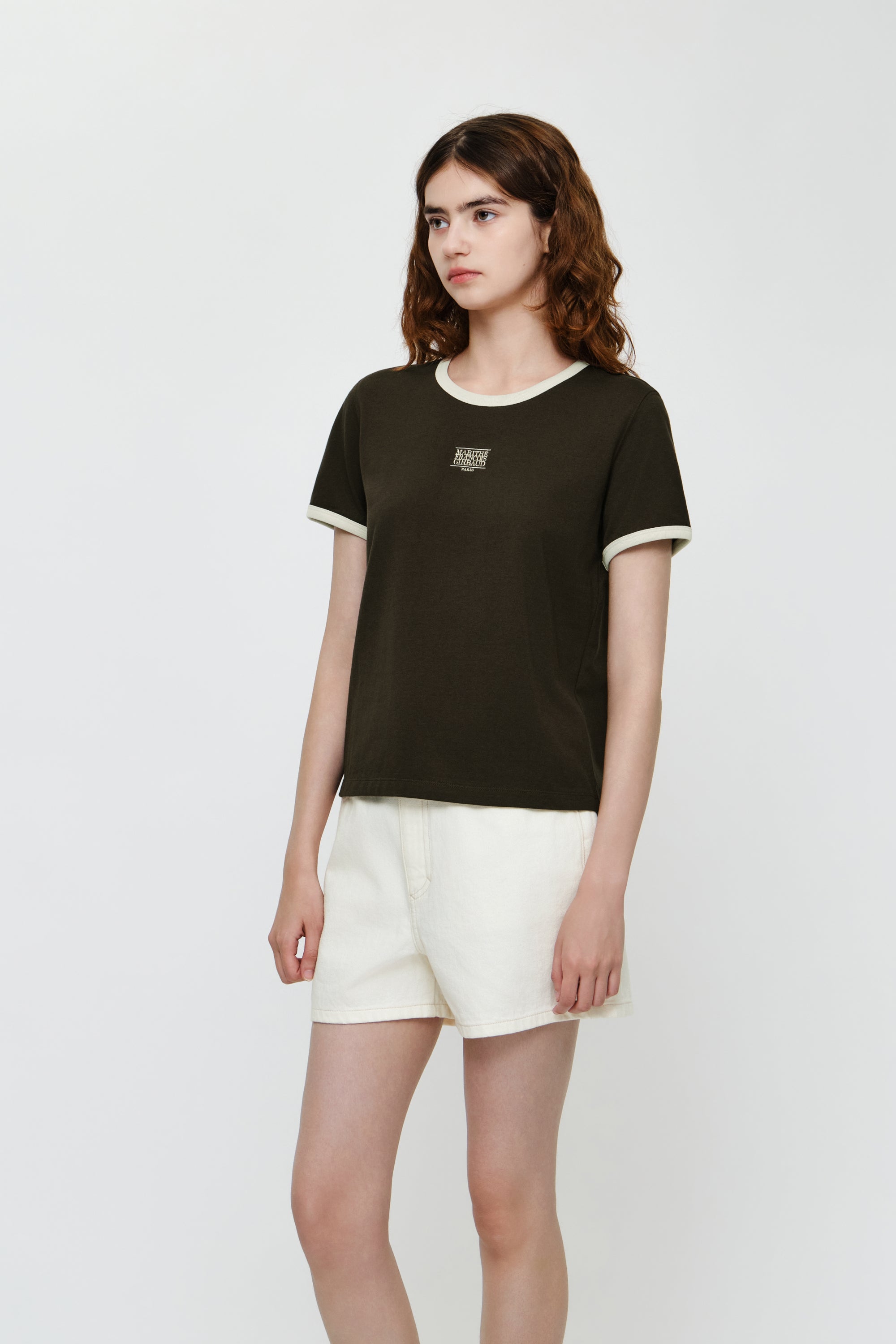 W Classic Logo Ringer Tee Dark Brown
