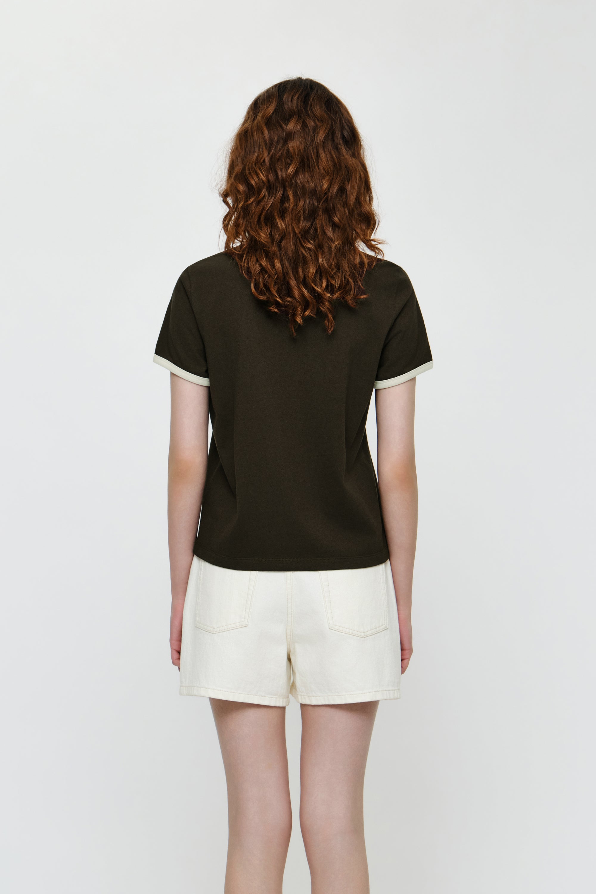 W Classic Logo Ringer Tee Dark Brown