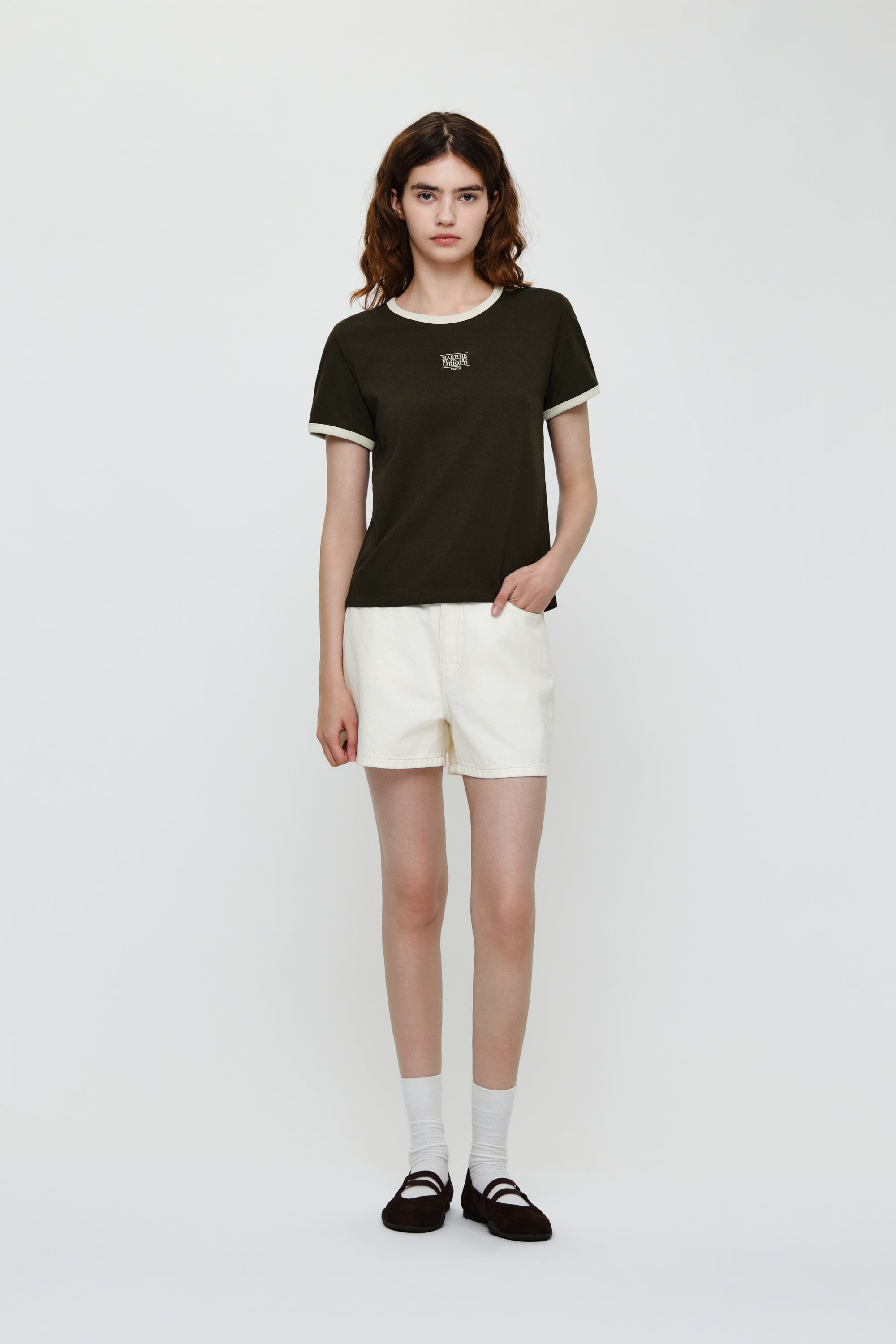 W Classic Logo Ringer Tee Dark Brown