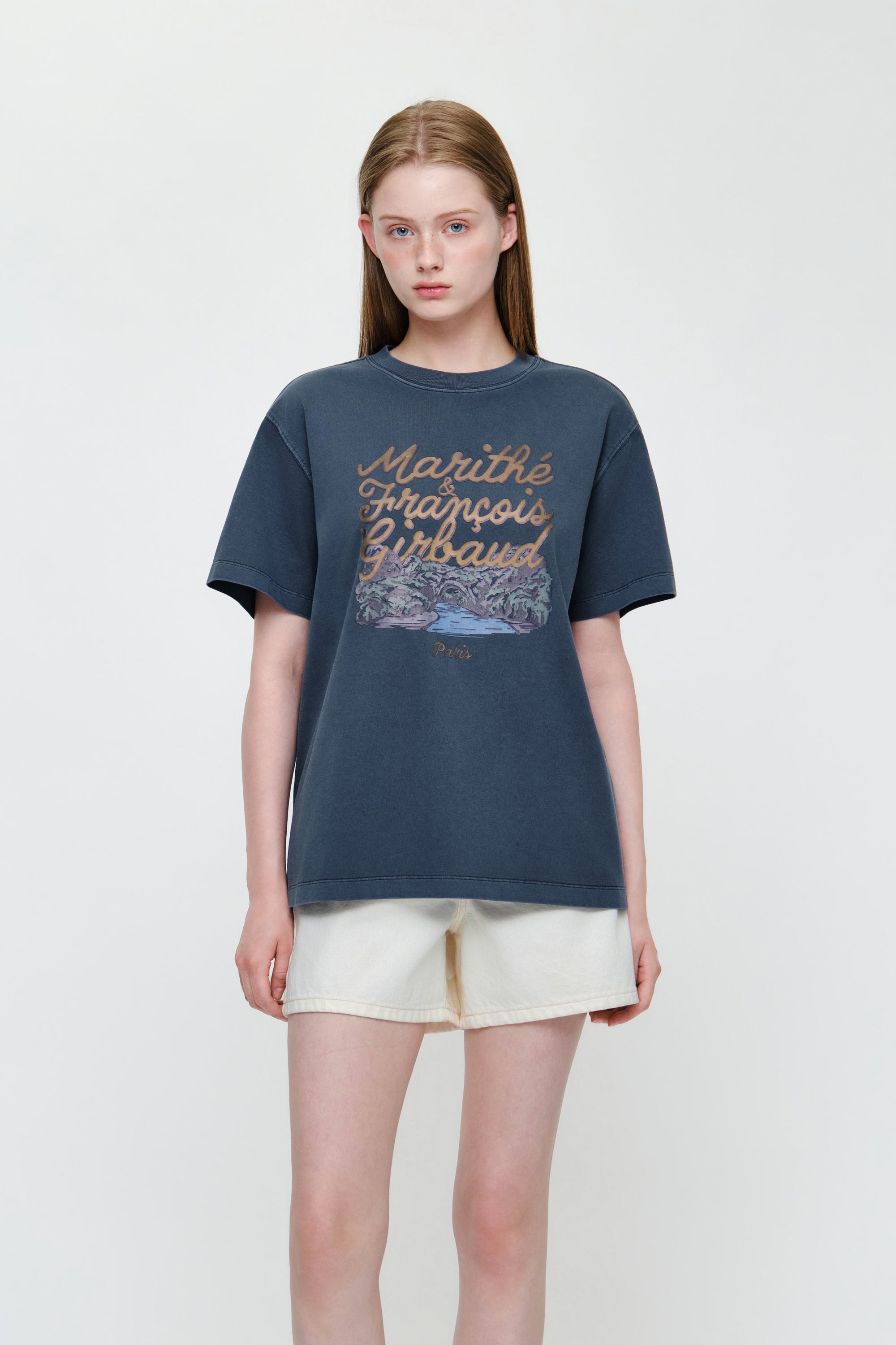 Vintage Drawing Ardeche Oversized Tee Vintage Blue