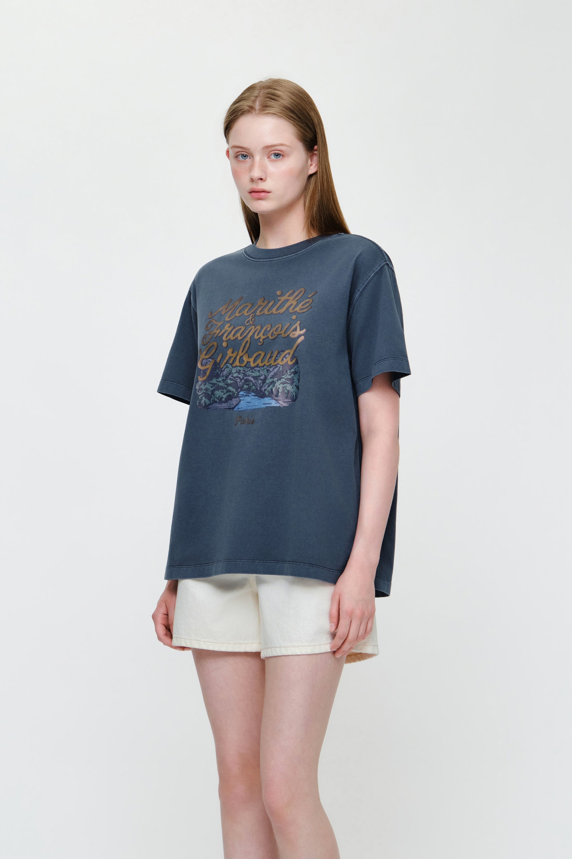 Vintage Drawing Ardeche Oversized Tee Vintage Blue