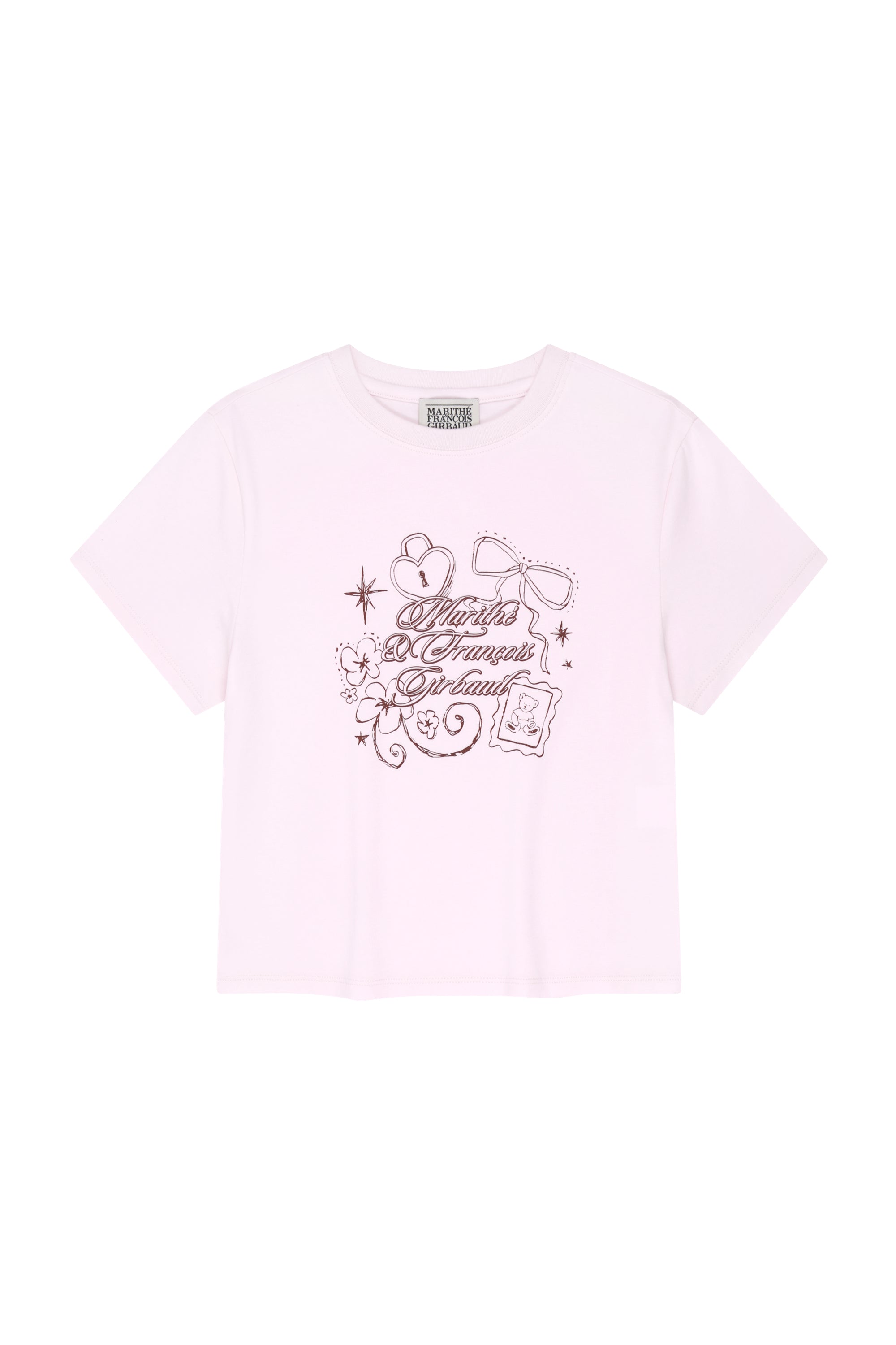 W Ribbon Logo Slim Fit Crop Tee Light Pink
