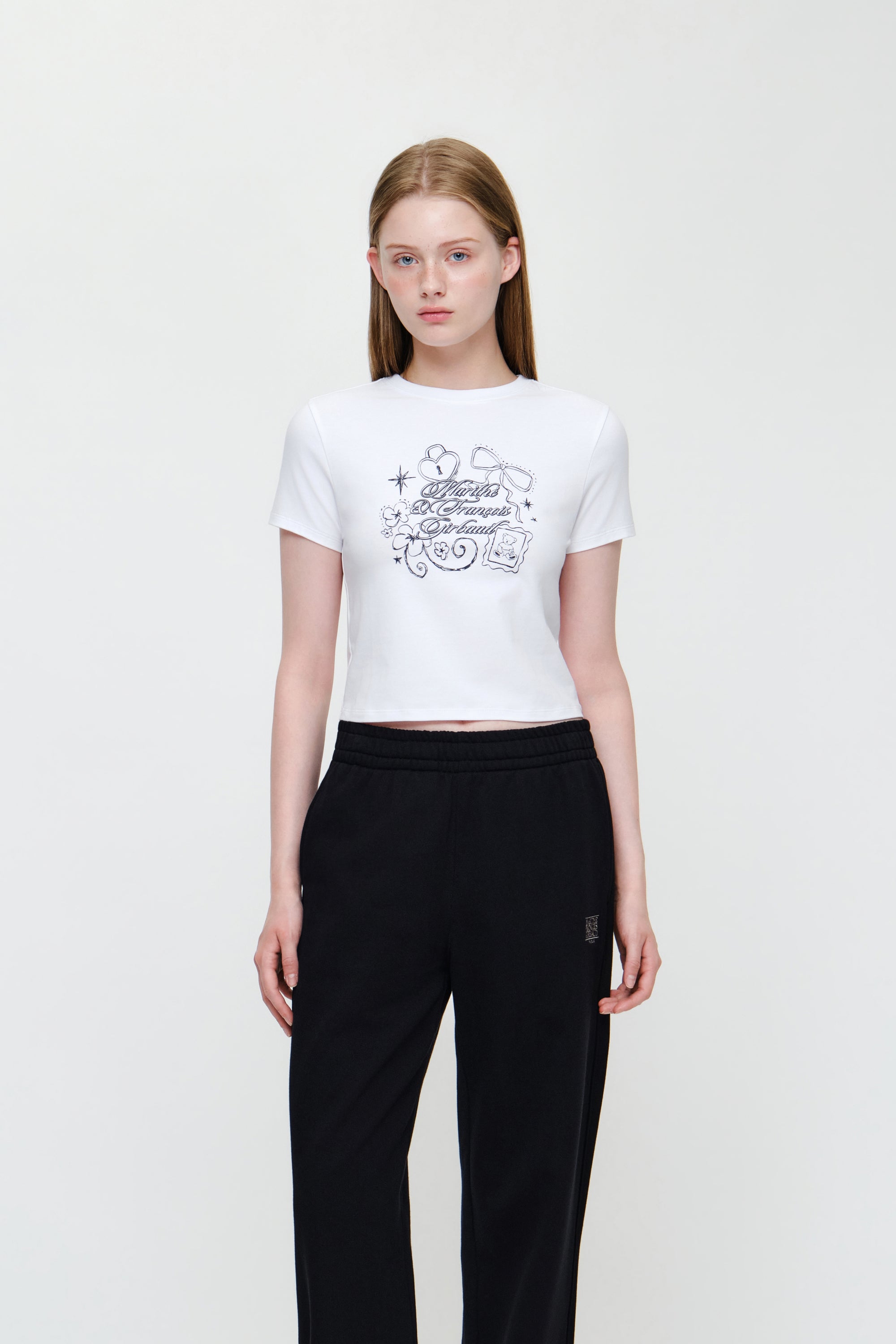 W Ribbon Logo Slim Fit Crop Tee Charcoal