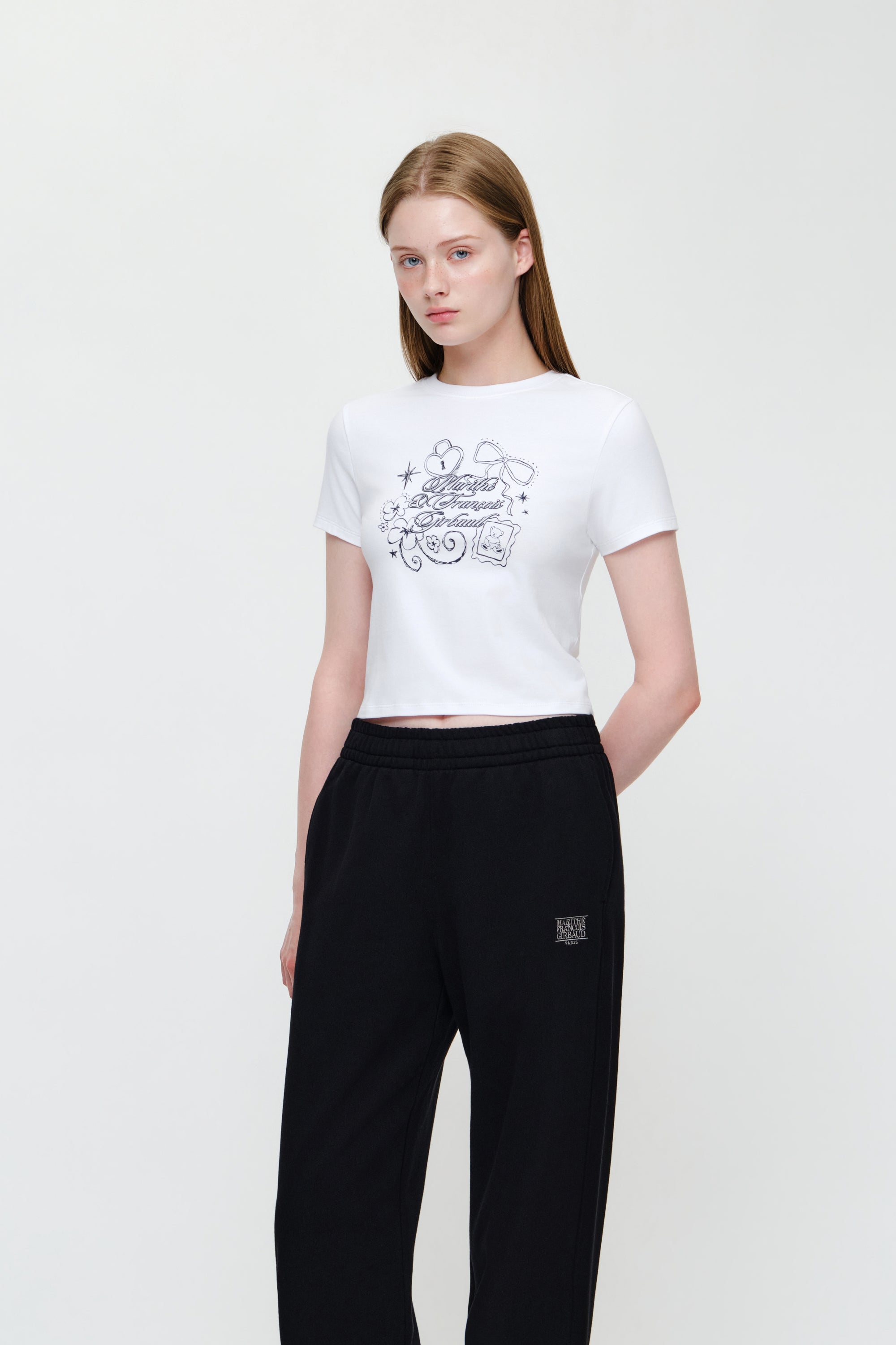 W Ribbon Logo Slim Fit Crop Tee Charcoal