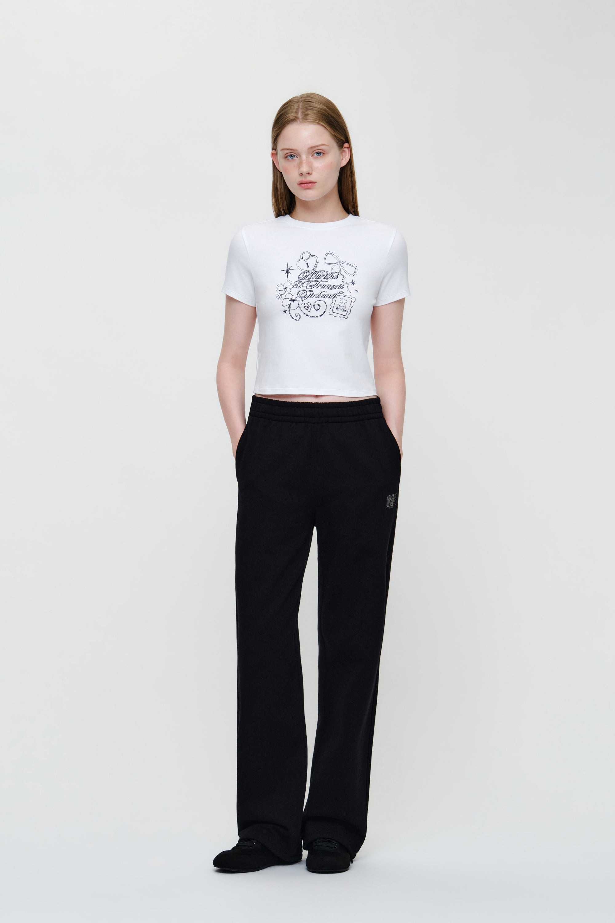 W Ribbon Logo Slim Fit Crop Tee Charcoal