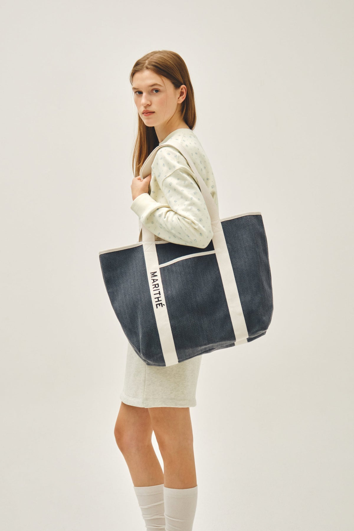 Regular Logo Big Cotton Bag Navy