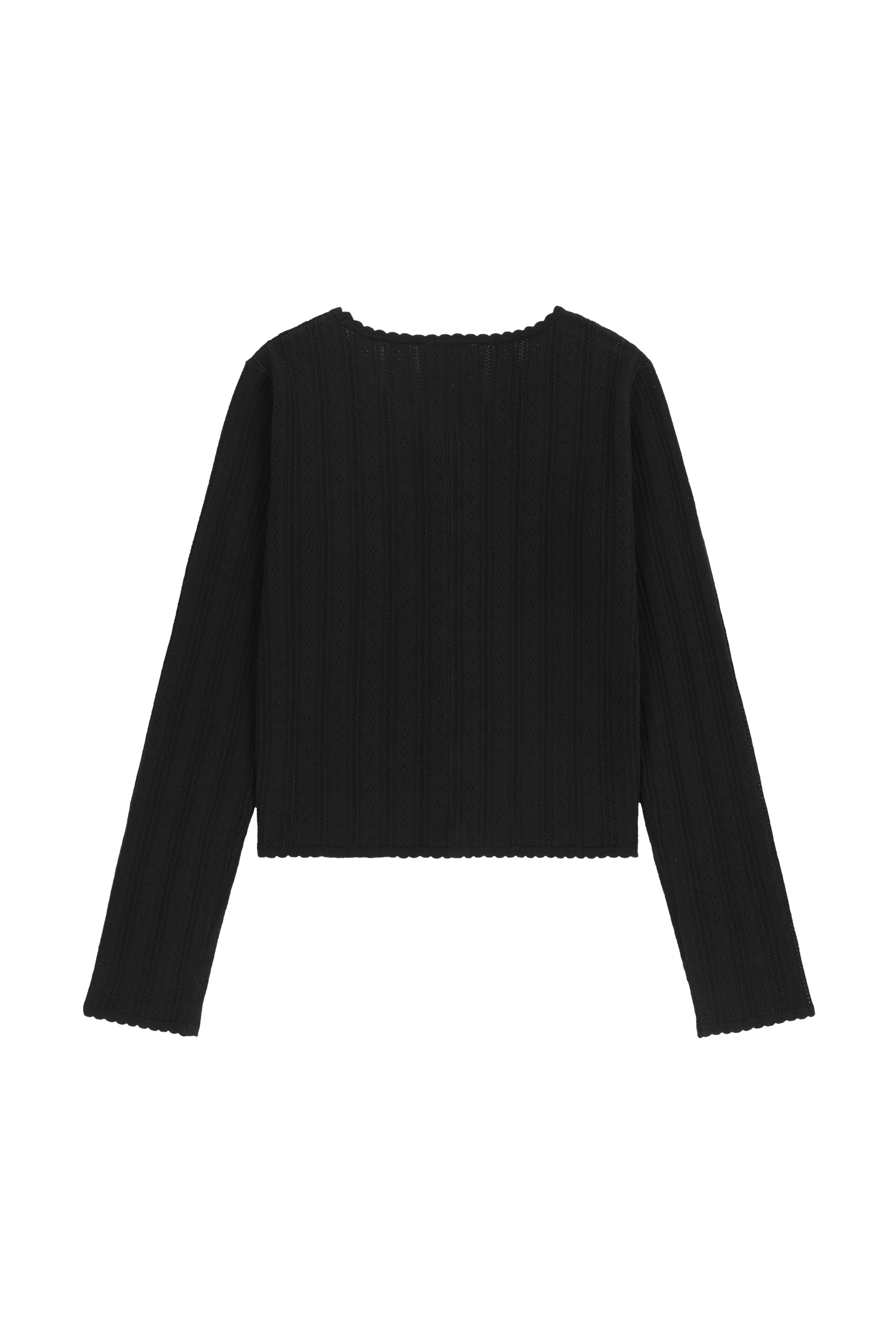 W V-Neck Crochet Knit Cardigan Black