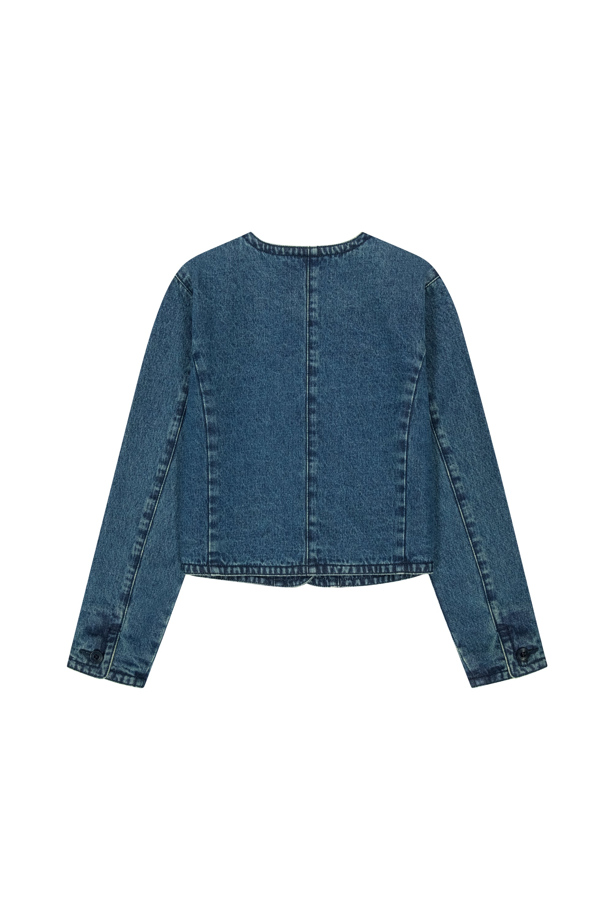 W Round Neck Denim Jacket Dark Blue