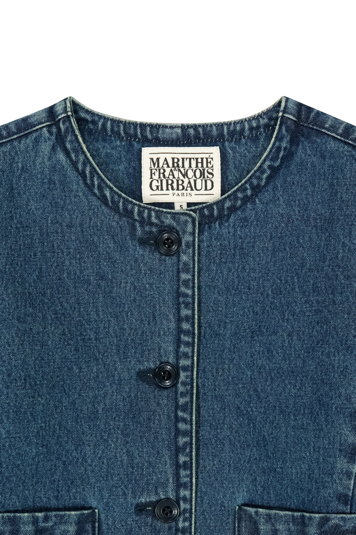 W Round Neck Denim Jacket Dark Blue
