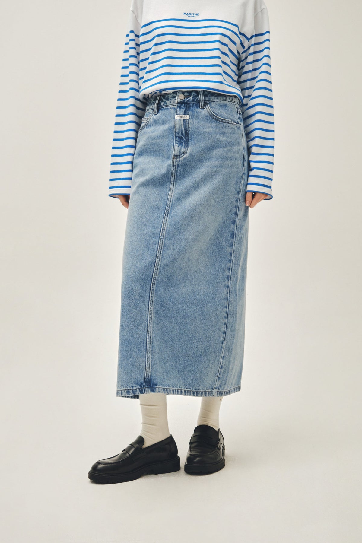 W Denim Maxi Skirt Light Blue