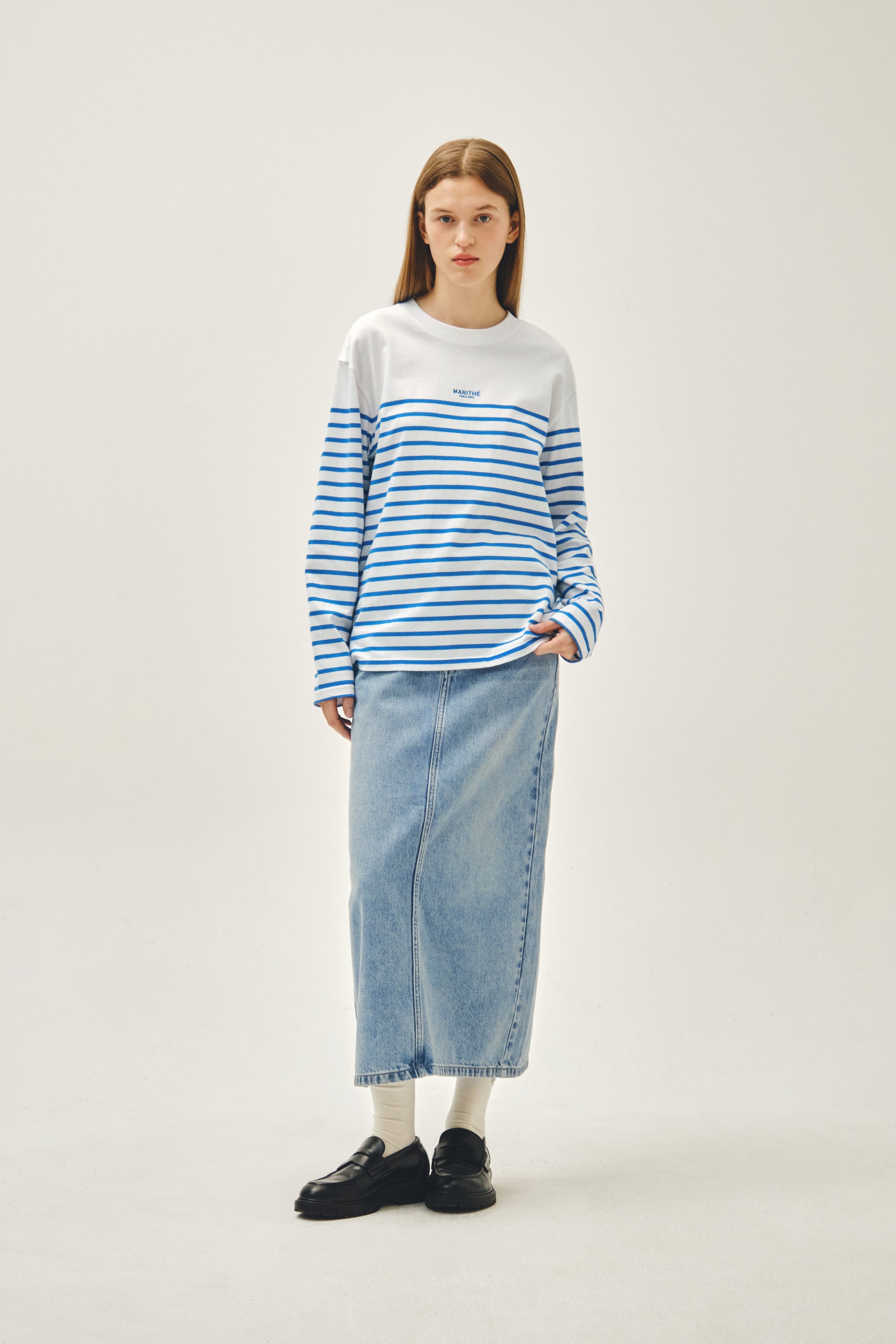 W Denim Maxi Skirt Light Blue