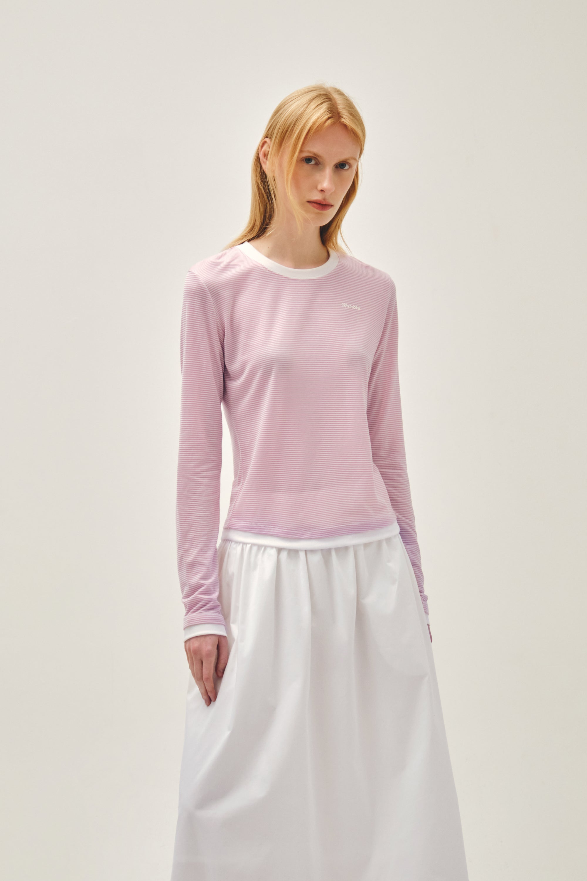 W Cotton Waist Wrinkle Skirt White