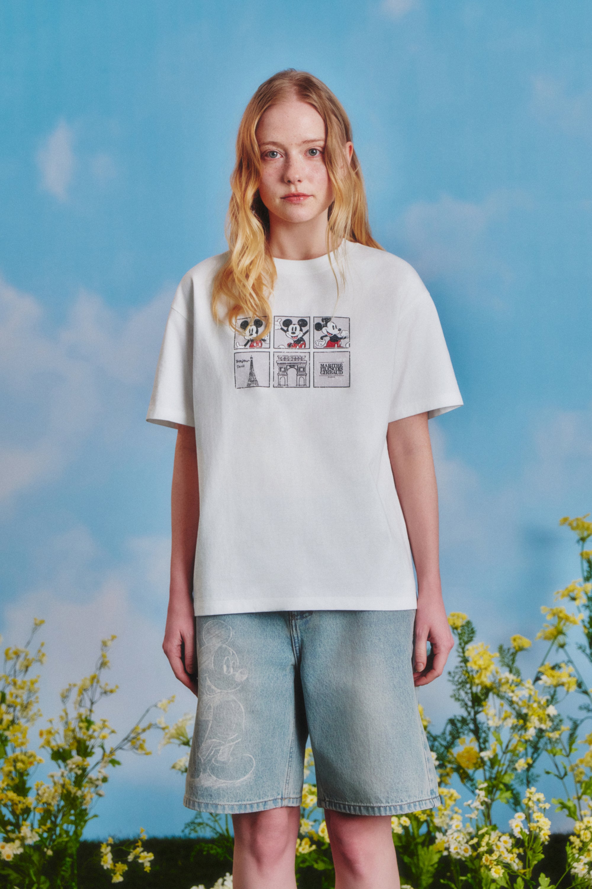 [MARITHE_DISNEY] Mickey W Bermuda Denim Pants Light Blue