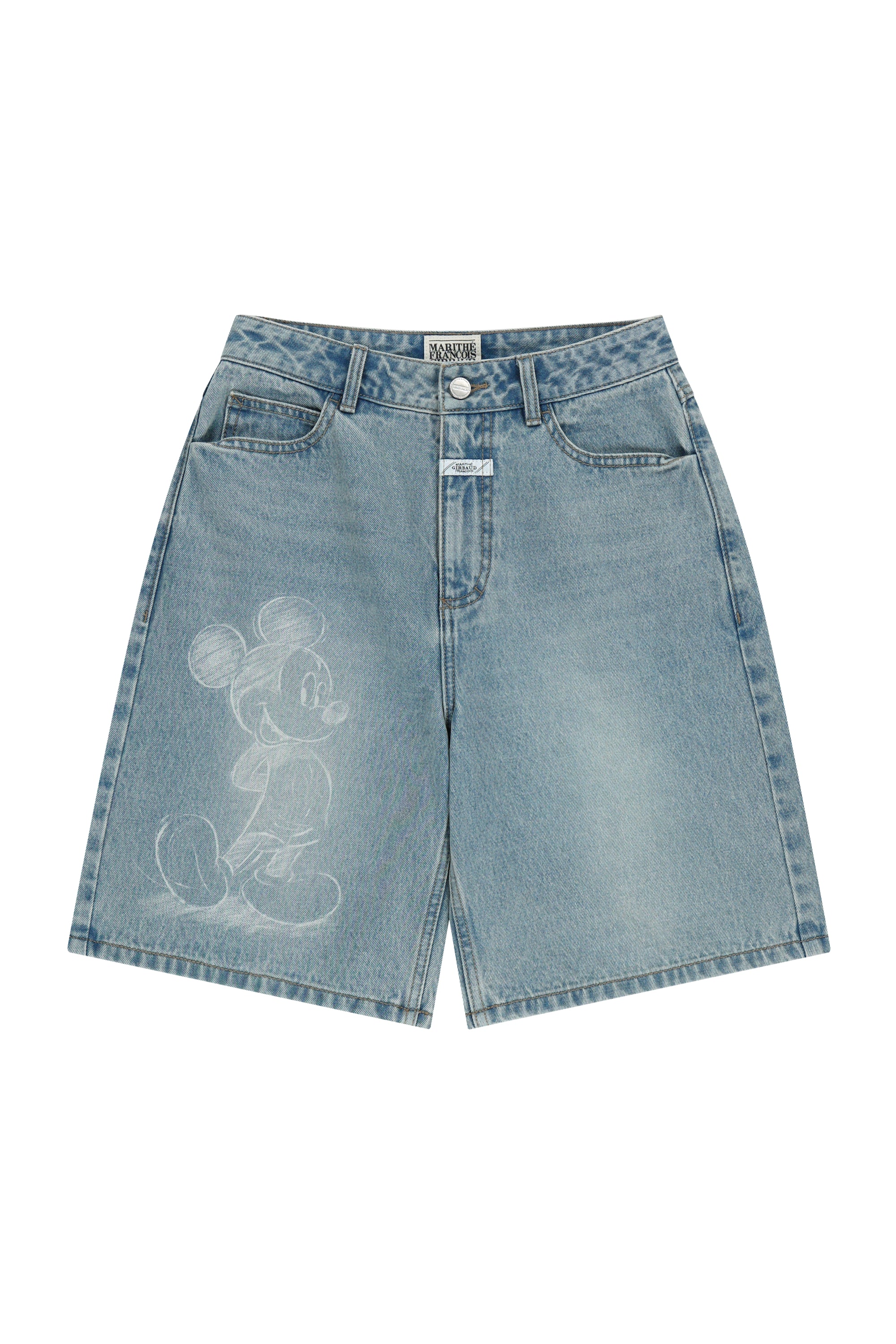 [MARITHE_DISNEY] Mickey W Bermuda Denim Pants Light Blue