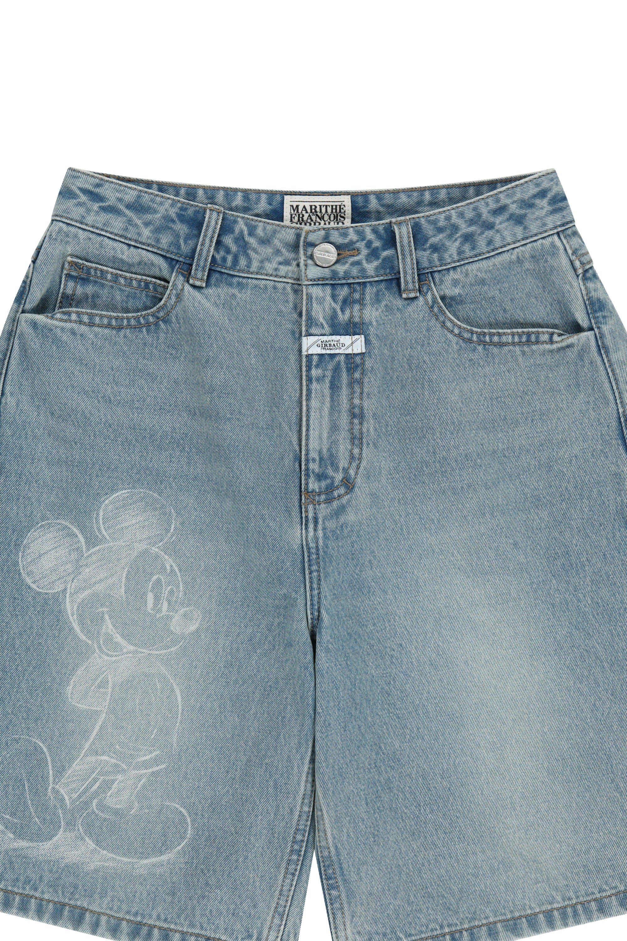 [MARITHE_DISNEY] Mickey W Bermuda Denim Pants Light Blue