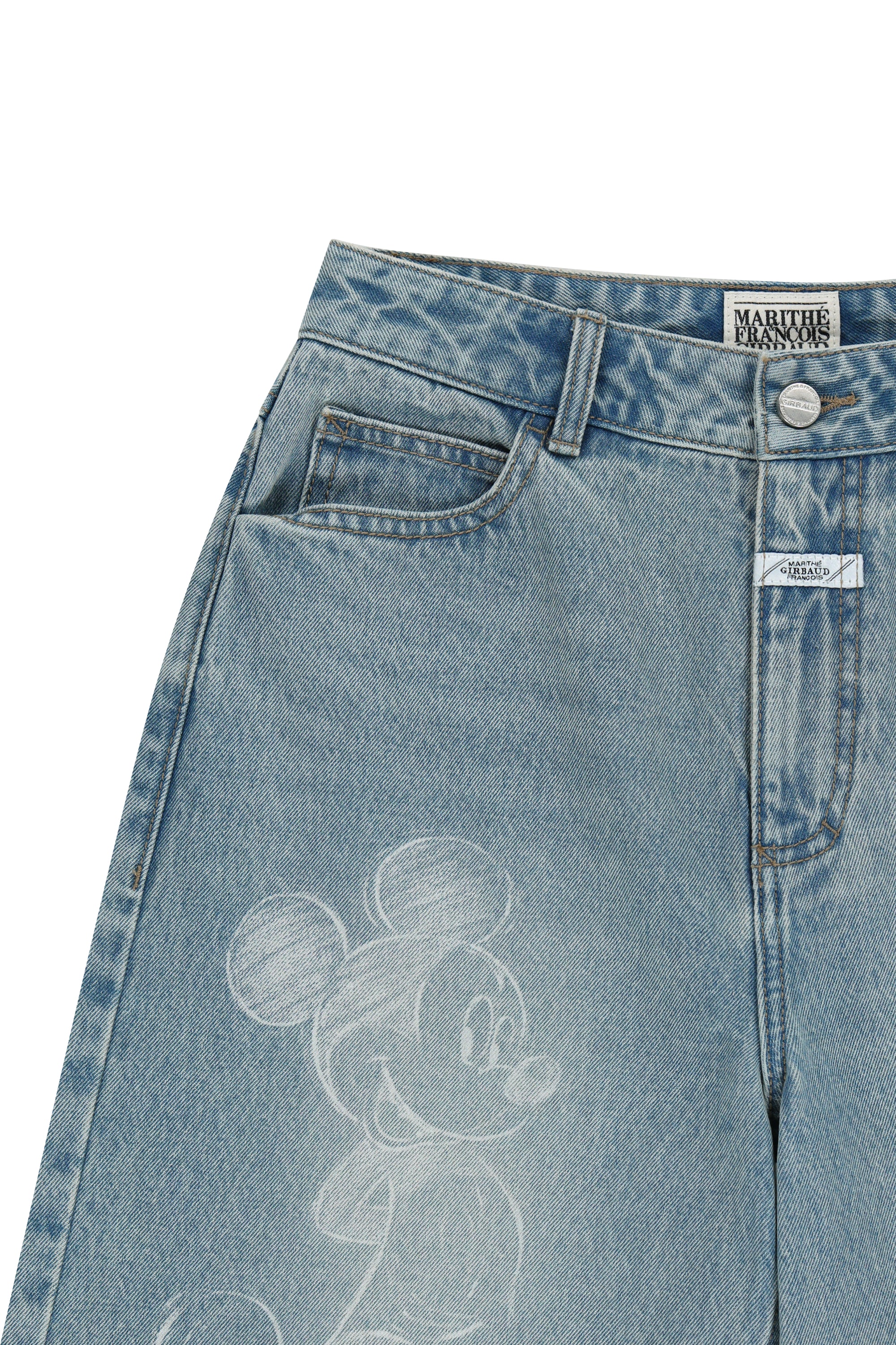 [MARITHE_DISNEY] Mickey W Bermuda Denim Pants Light Blue
