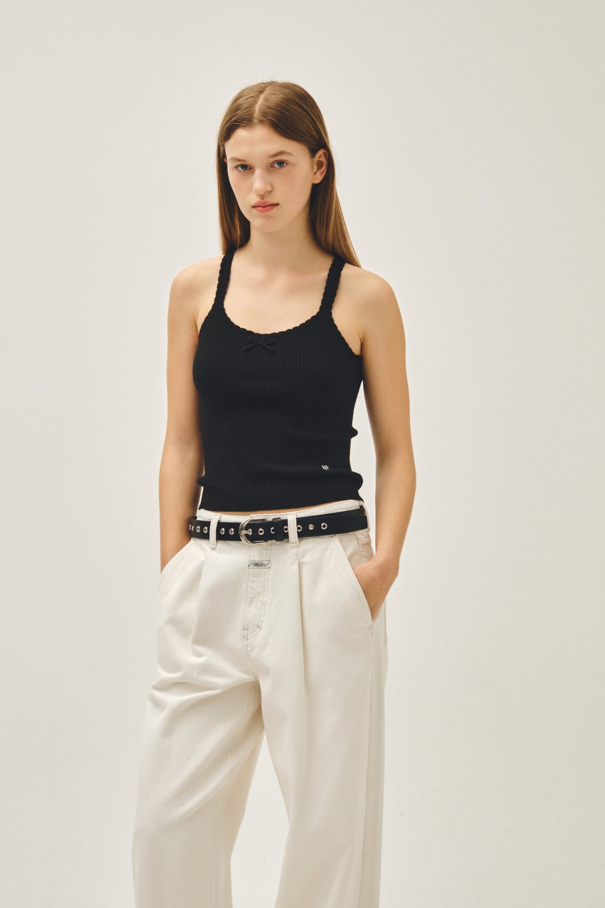 W Lace Point Knit Vest Black