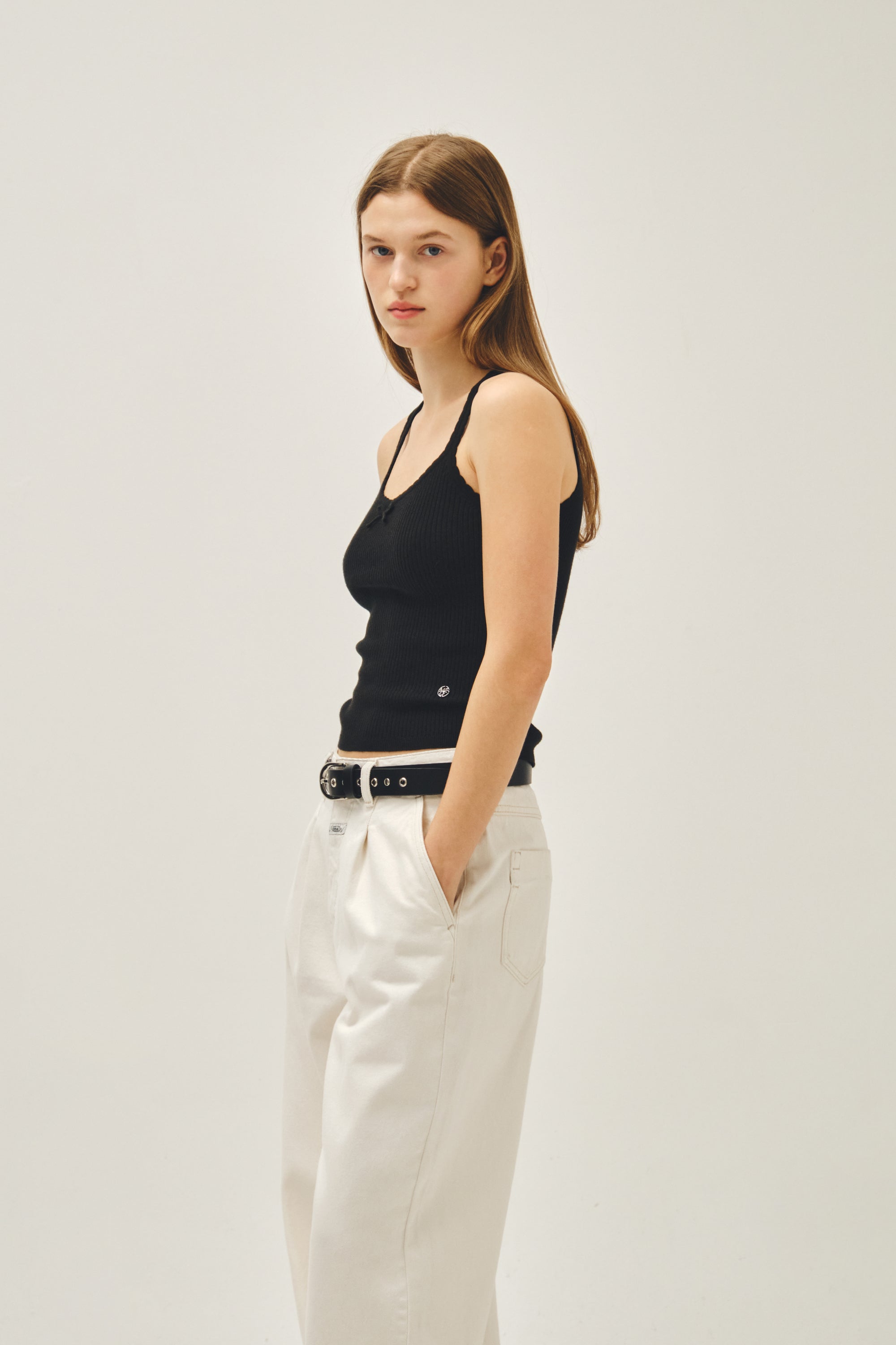 W Lace Point Knit Vest Black