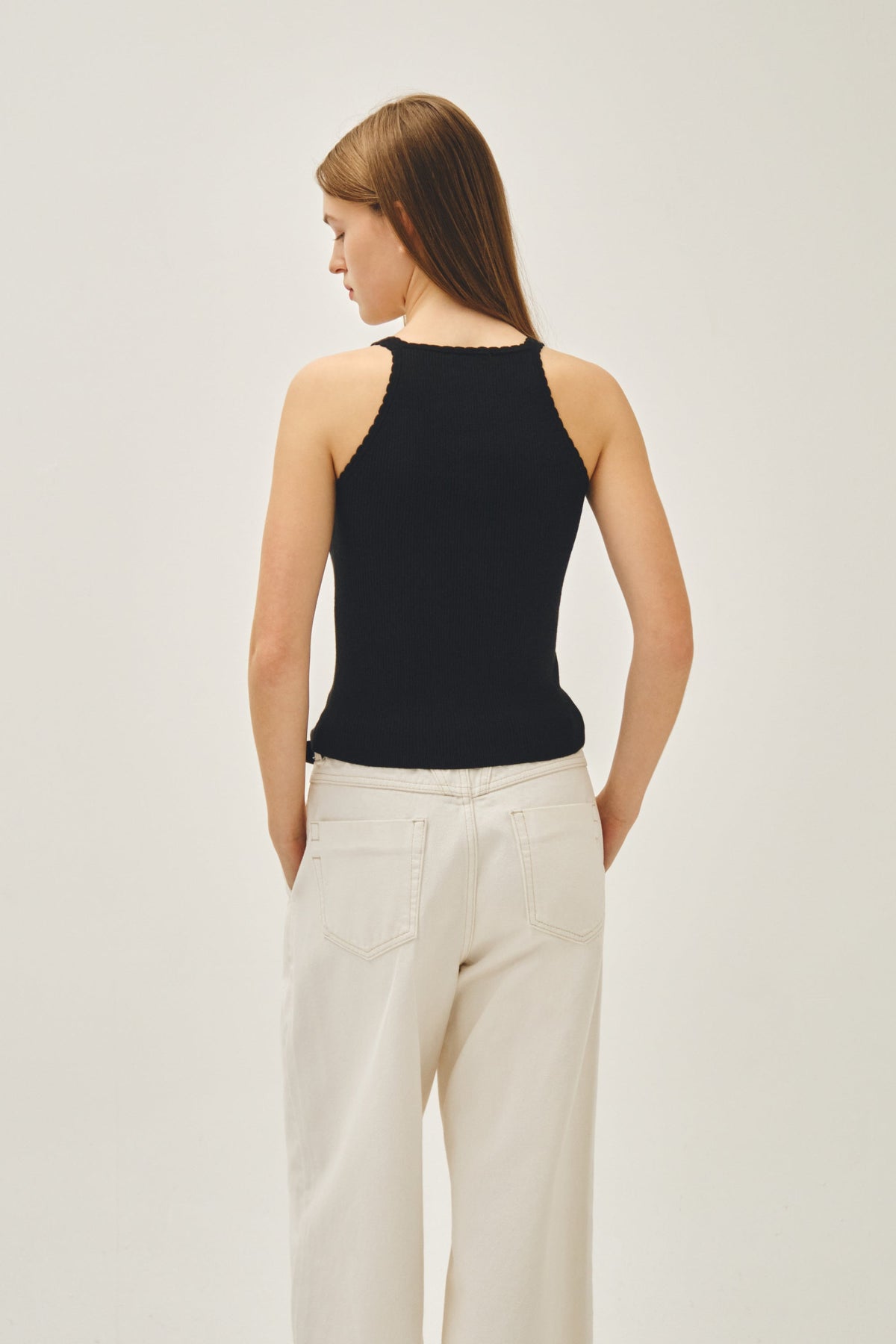 W Lace Point Knit Vest Black