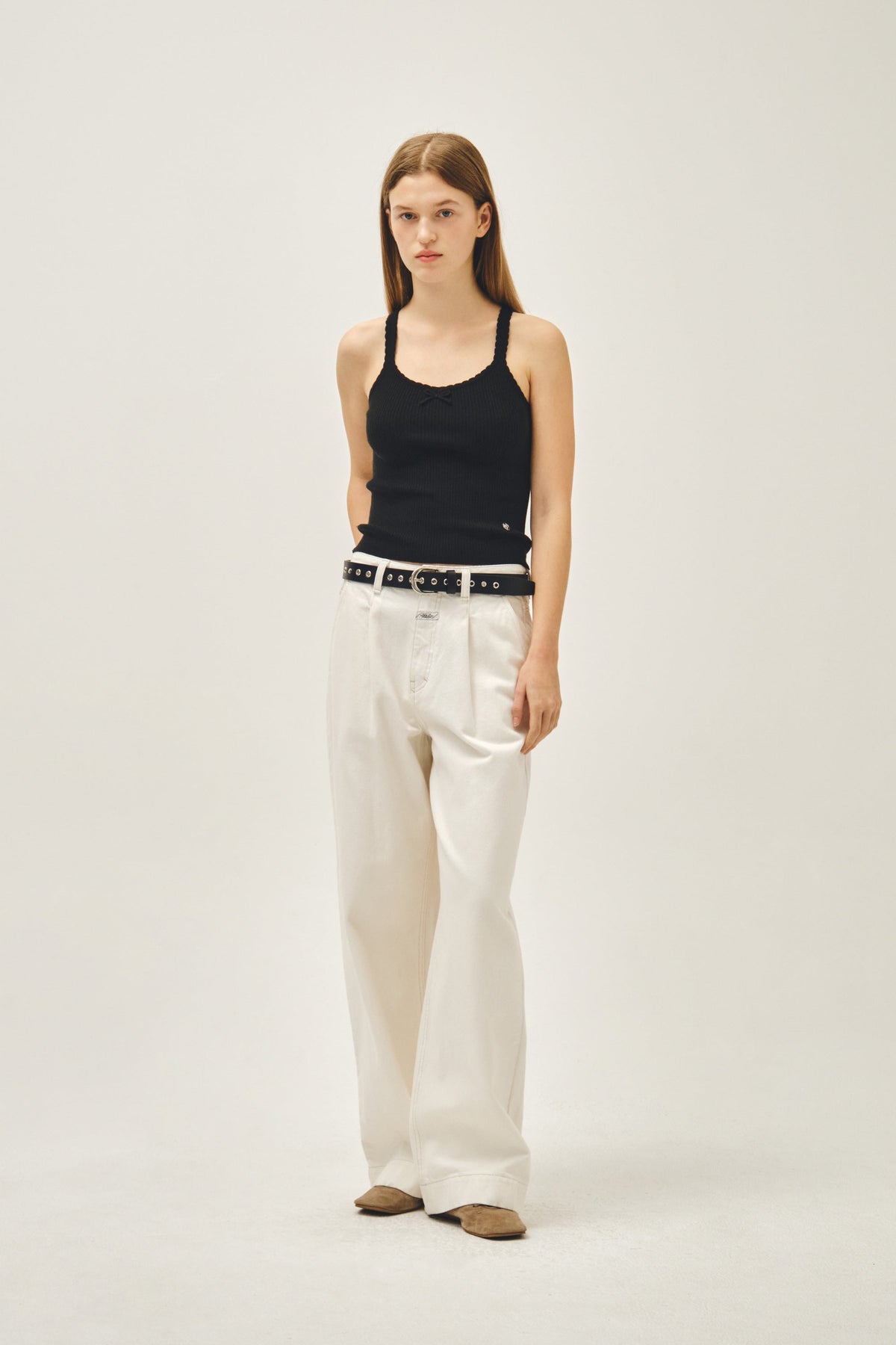 W Lace Point Knit Vest Black